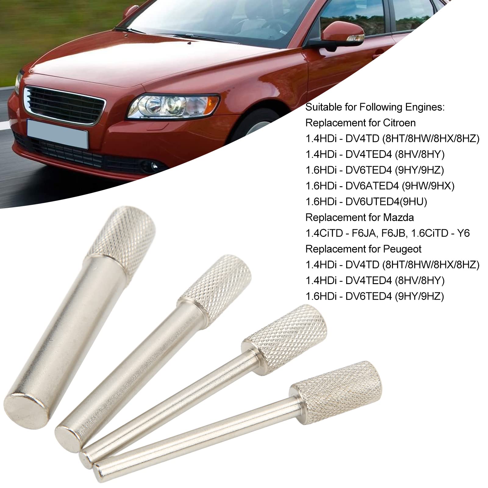 Kit di Messa in Fase Dell'albero a Camme del Motore Set di Perni di Bloccaggio della Fasatura del Motore 4 Pezzi Sostituzione Metallo Argento Ad Alta Durezza per Citroen 1.4 1.6HDi