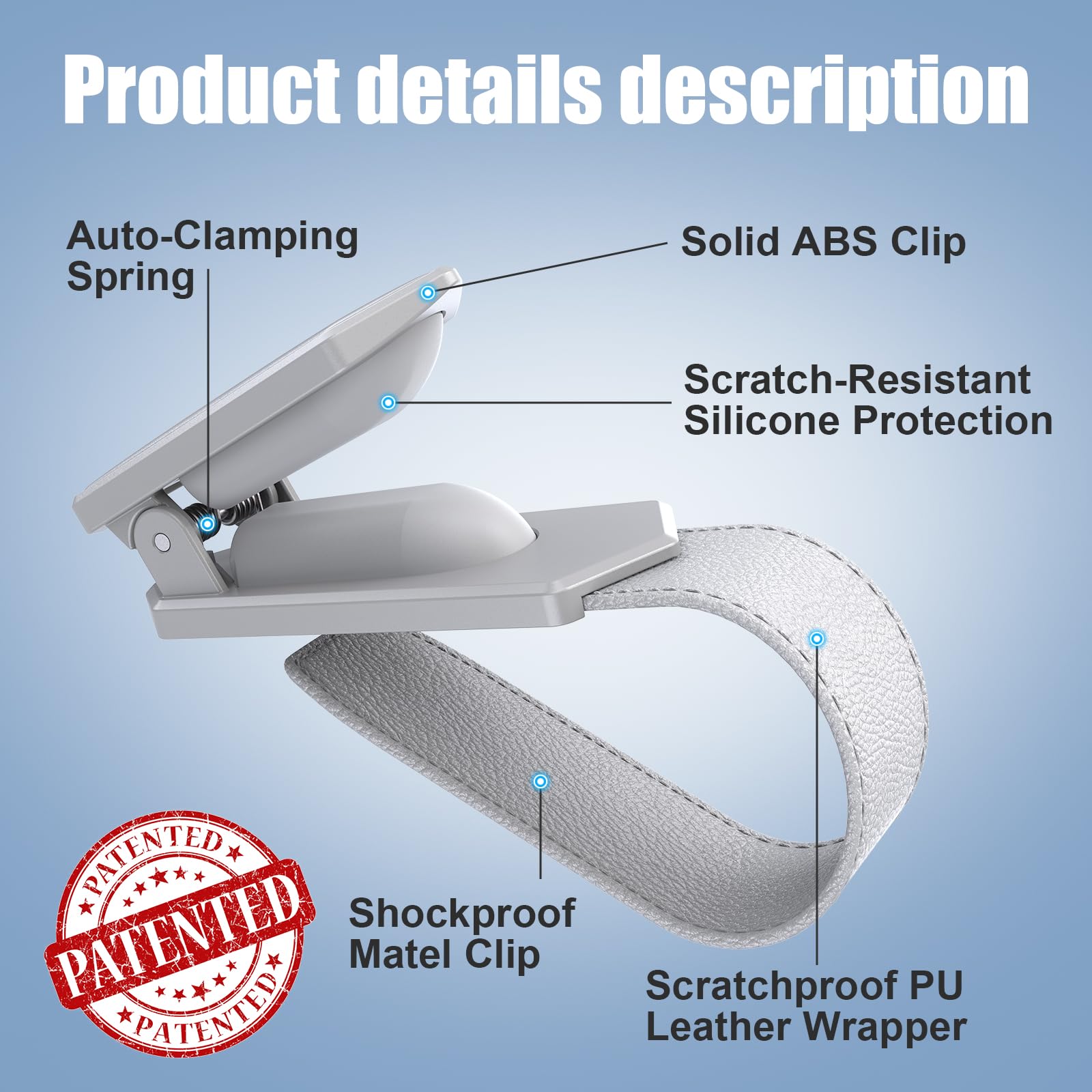 Veharvim Einhandbedienung, Sonnenbrillenhalter für Auto, Visier-Sonnenbrillen-Halter, Clip, Autozubehör innen, universelle Passform, Silikon, gepolsterte Visier-Sonnenbrillenhalterung, Auto