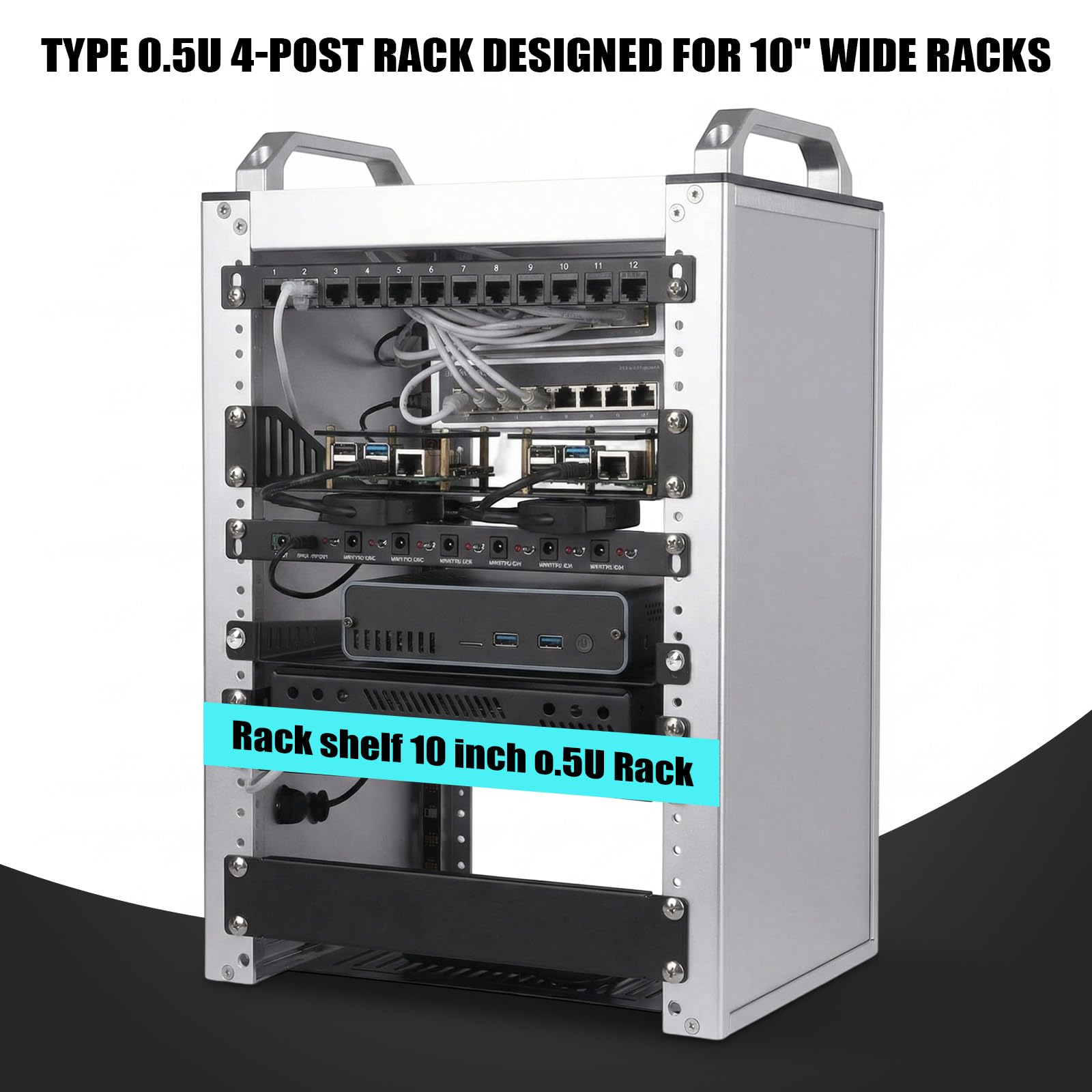 Confezione da 2 ripiani per server rack 0,5u, 20 cm, vassoio a