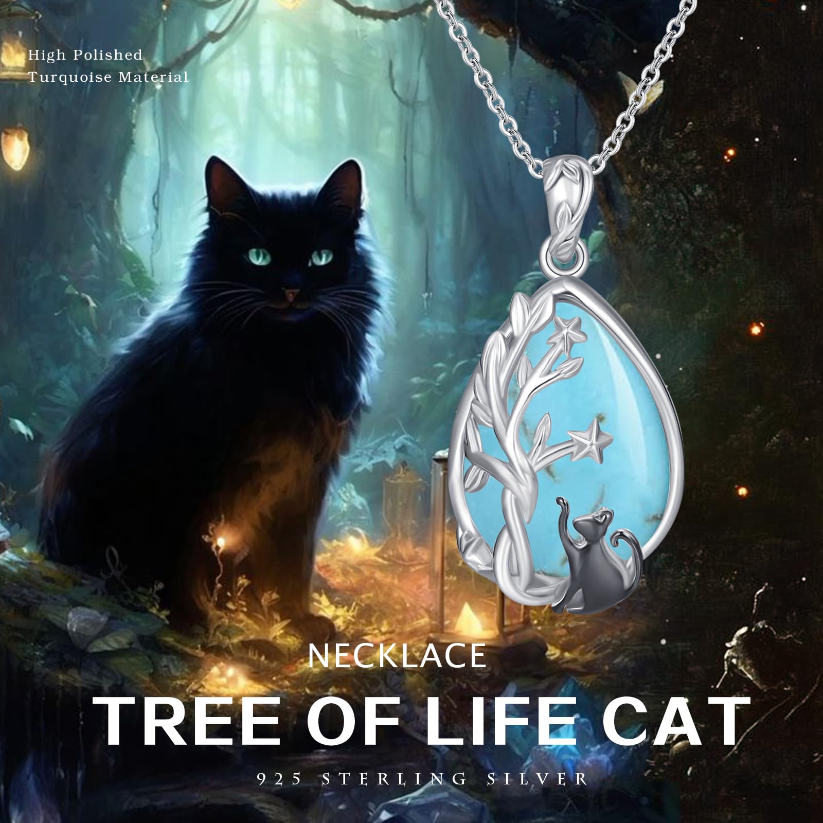 Collana con ciondolo a forma di albero della vita, in argento Sterling 925, con ciondolo a forma di albero della vita, per gli amanti dei gatti