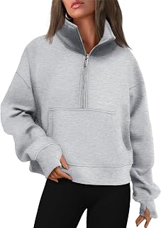 Womens Cropped Sweatshirts Half Zip Pullover Fleece Quarter Zip Up Hoodies 2023 Fall Fashion Clothes Winter Outfits