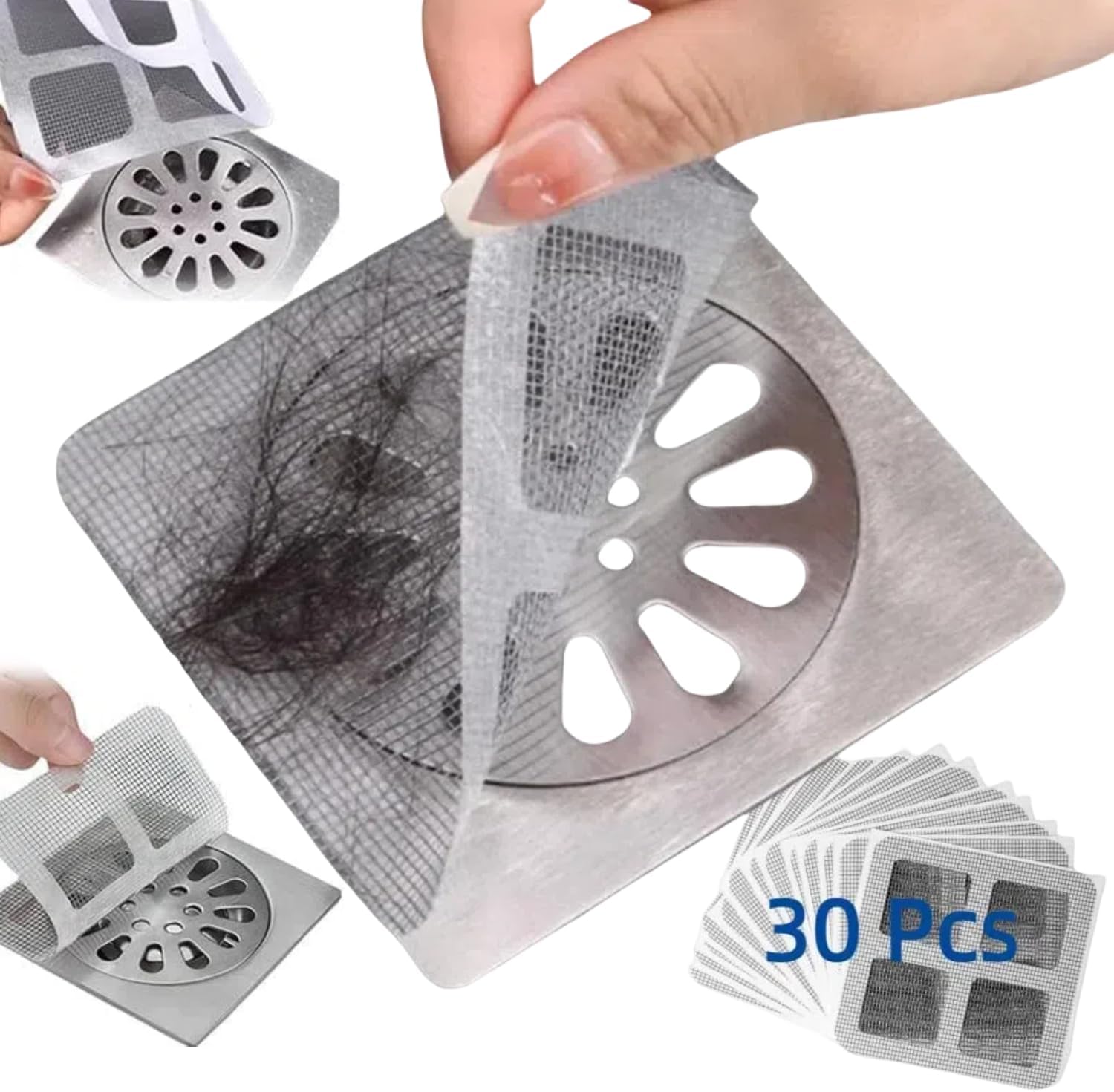 Disposable Hair Drain Stickers, 2024 Upgraded Disposable Shower Drain Cover Hair Catcher Mesh Stickers, Floor Drain Sticker Sink Drain Strainer Screen Catcher for Bathroom Bathtub Kitchen (100 Pack)