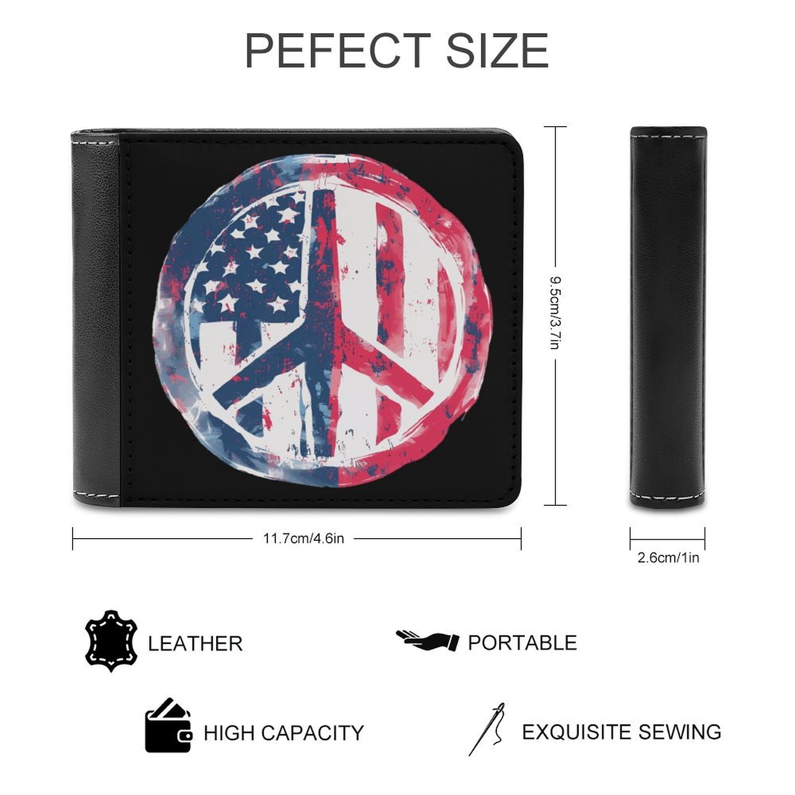 Peace Love American Funny Billfold Wallet Credit Card Holder Slim Passcase Pouch Purse for Men Women