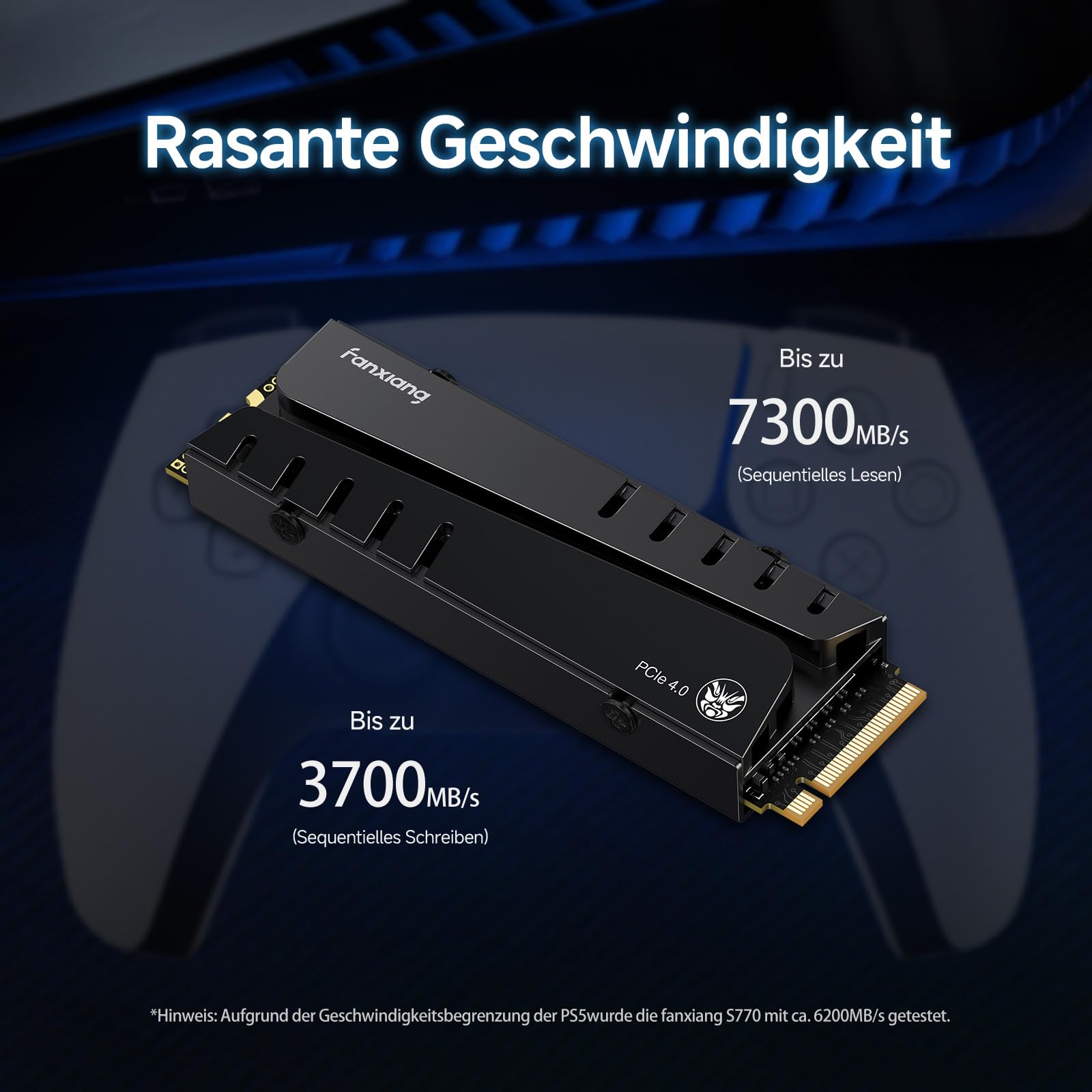 fanxiang M2 SSD 500GB Nvme M.2 2280 Interne SSD Festplatte PCIe 4.0 DRAM mit Kühlkörper, 7300MB/s Lesen, 3700MB/s Schreiben, für Gaming, Programme, Videoschnitt (S770)