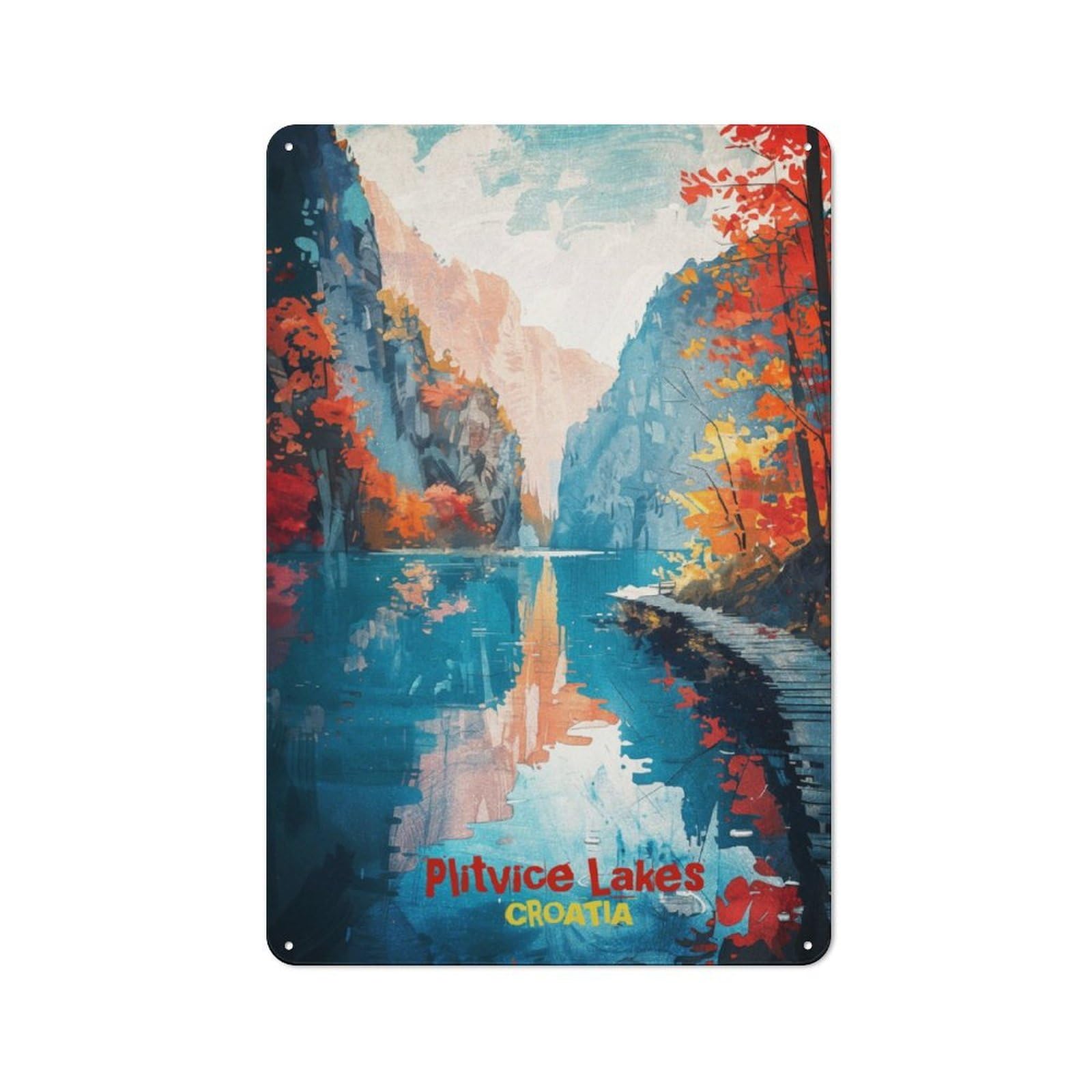Junmoney Plitvice Lake Art Vintage Tin Sign 30X20cm With For Garage Wall, Suited To People Furnishing A Garage