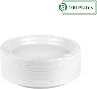 Vista 2 de Blue Sky Platos de plástico blanco de 6 pulgadas, 100 platos de plástico desechables, aptos para microondas, perfectos para fiestas de cumpleaños
