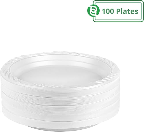 Miniatura 2 de Blue Sky Platos de plástico blanco de 6 pulgadas, 100 platos de plástico desechables, aptos para microondas, perfectos para fiestas de cumpleaños,
