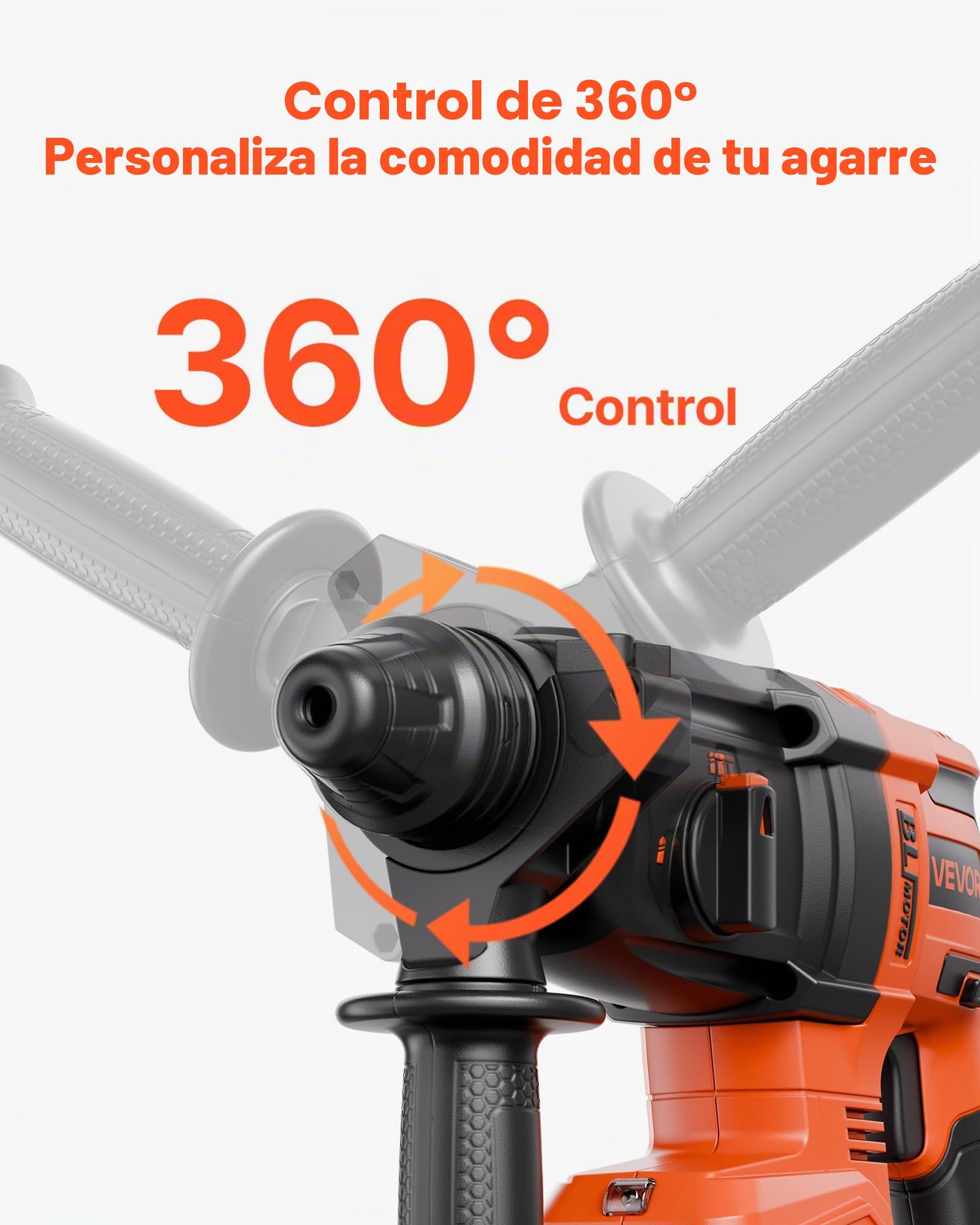 VEVOR Taladro Percutor Inalámbrico sin Escobillas, Atornillador Rotativo de 28 mm Kit de Herramientas Eléctricas Ligeras SDS-Plus con Batería de Litio y Cargador, 4 Funciones 1200 RPM 5300 BPM