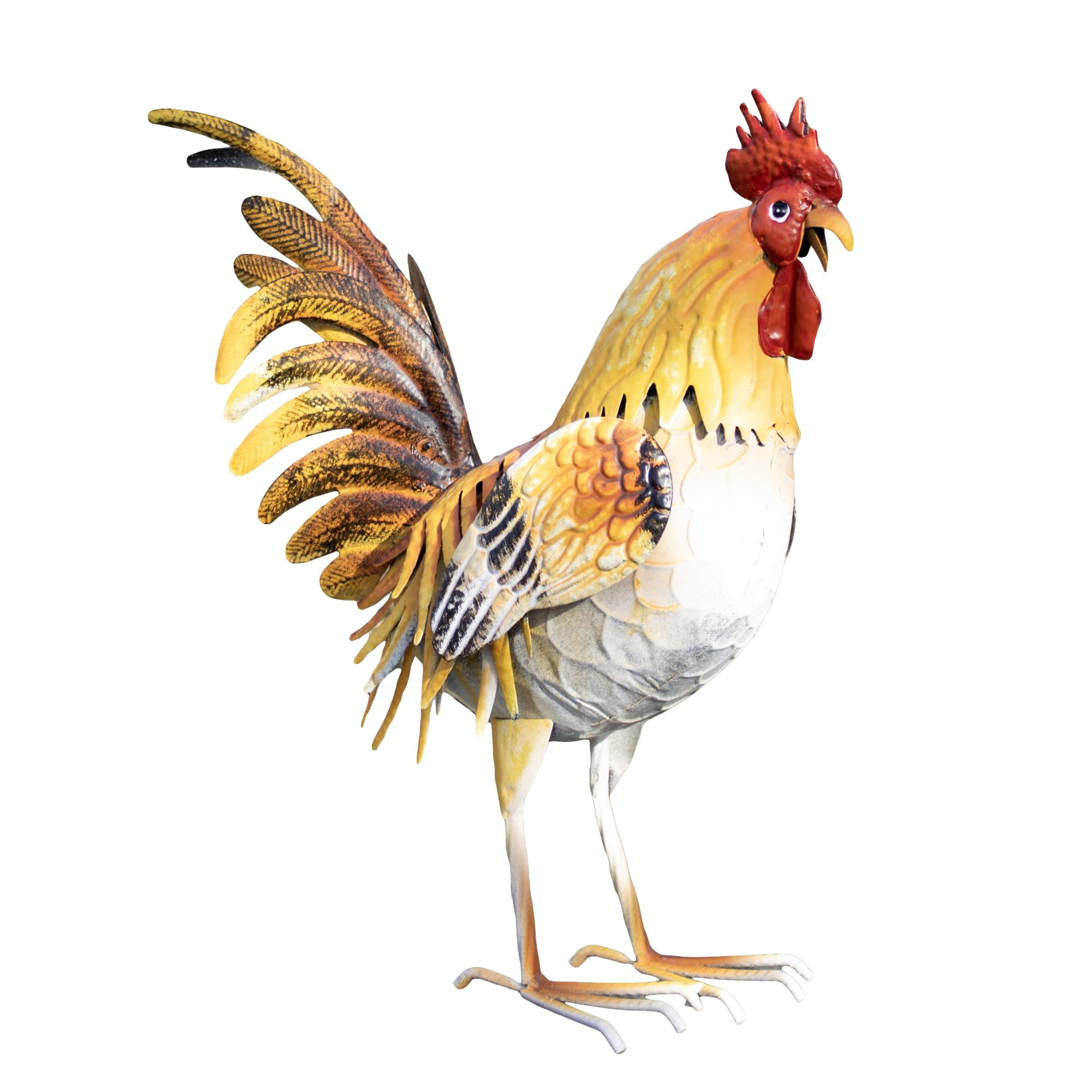 Darthome Brown Large Rooster Ornament 30X36x15cm Metal Farmyard Bird Chicken Hen Outdoor Garden Sculpture