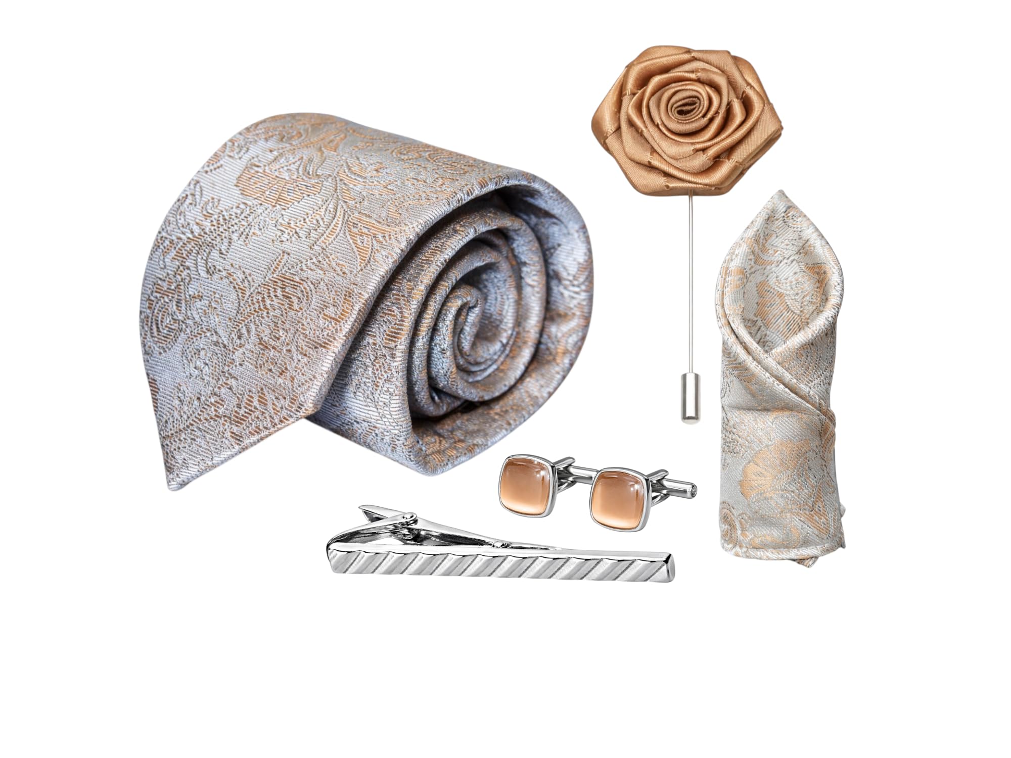 aachino Premium Men's Tie Gift Set | Necktie, Pocket Square, Cufflinks, Lapel Pin & Tie Pin | Luxury Gift Box for Wedding, Office, Parties & Formal Wear-picture-39