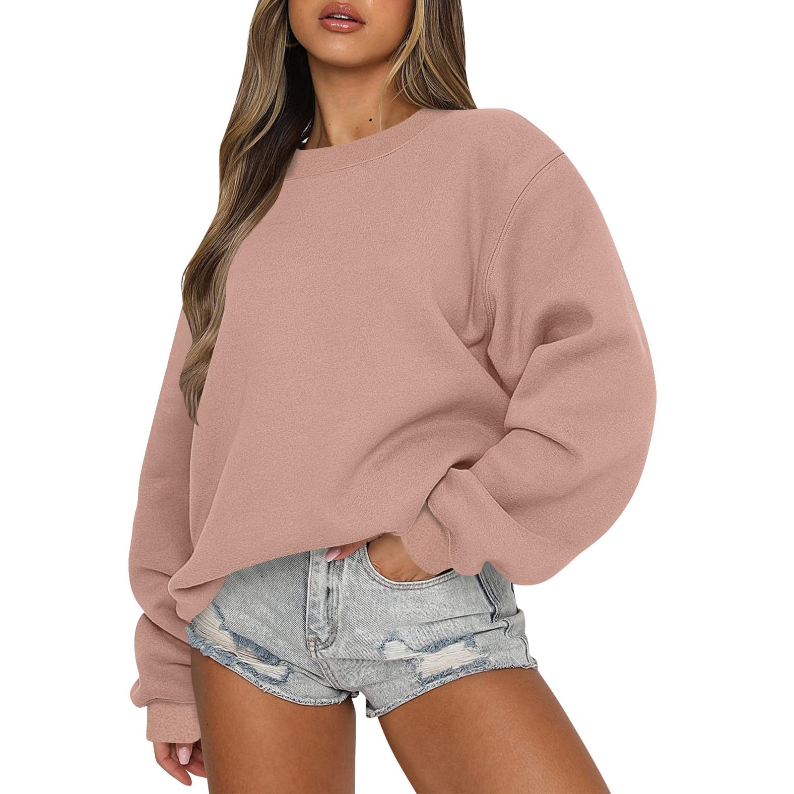 midelxp Oversized Crewneck Sweatshirt Women Loose Fit Long Sleeve Fleece Pullover Y2k Tops Fall Casual Preppy Clothes 2024