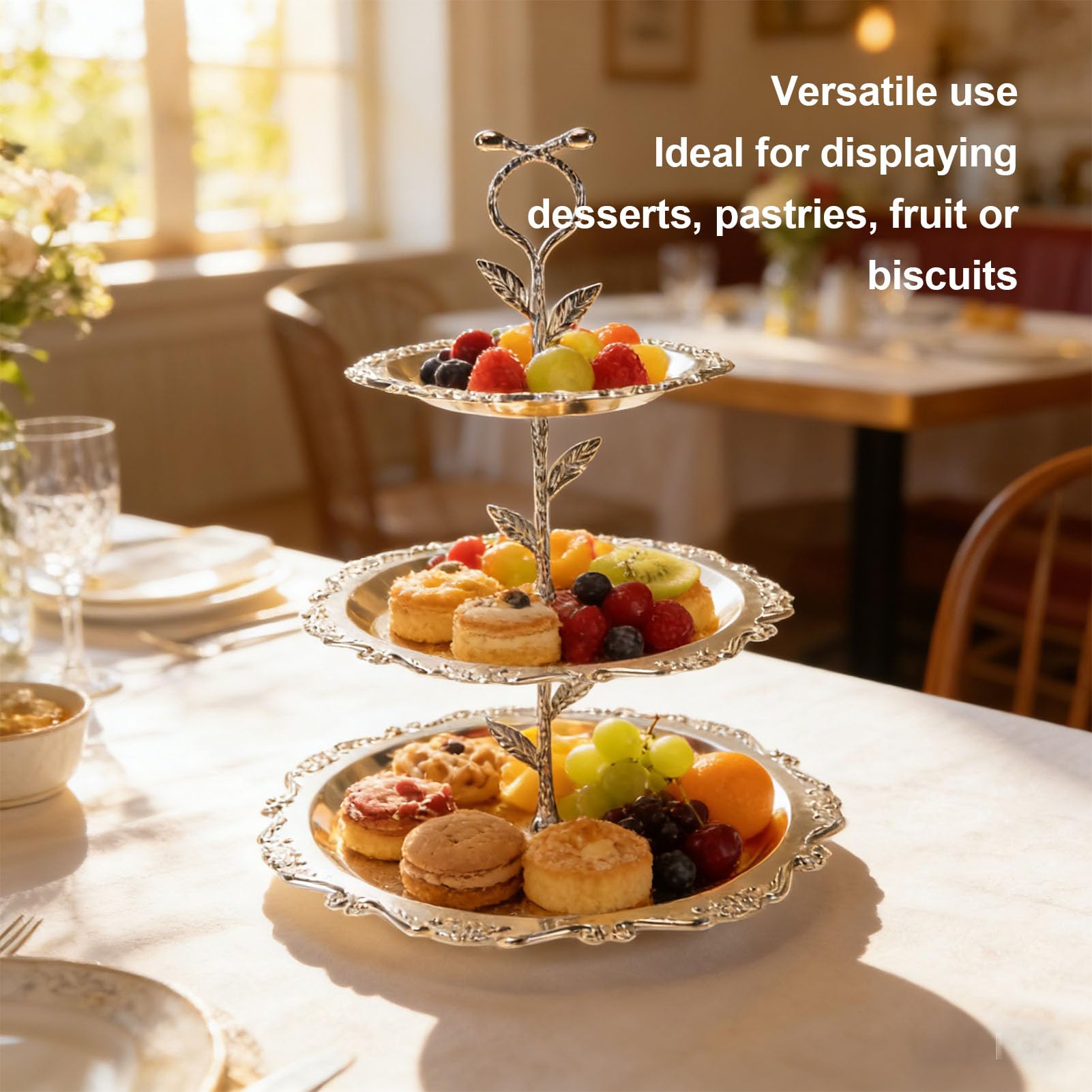 ZJchao Soporte para Tartas Europeo, Elegante Bandeja para Servir Platos de Postre de Metal de 3 Niveles para Banquetes de Bodas, con Construcción de Hierro Resistente