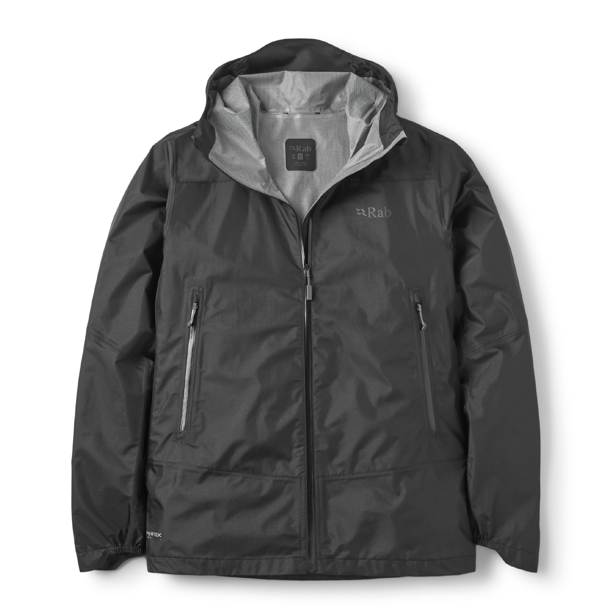 Rab Men's Phantom Mountain Jacket - Lightweight Waterproof Hooded Shell for Hiking & Trekking - Black - Large