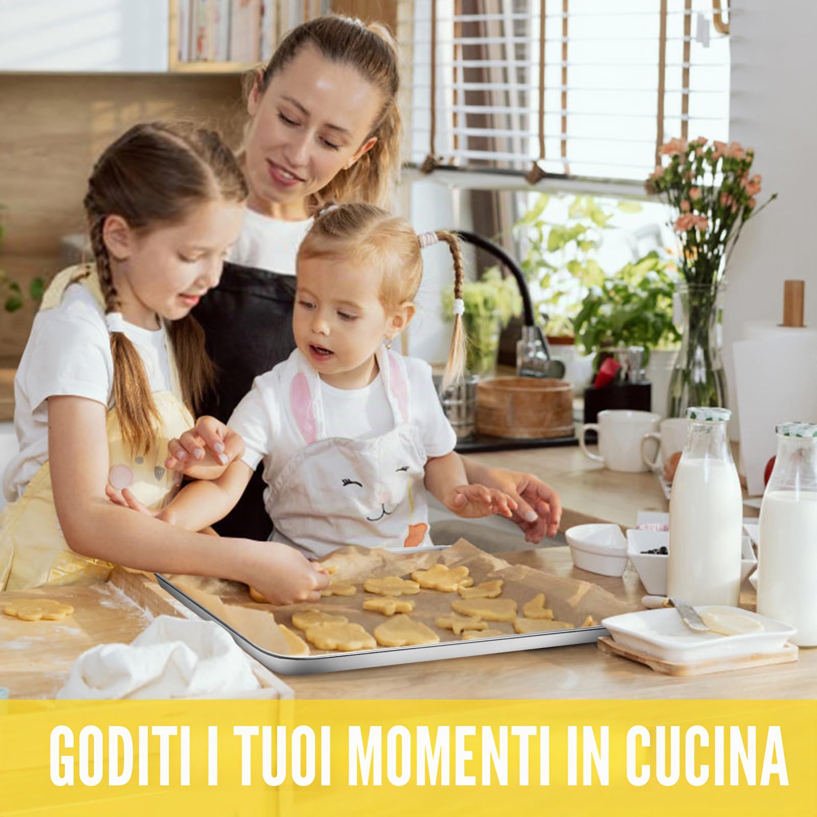 Terlulu Teglia da forno, teglia per biscotti, teglia in acciaio inox, 2 pezzi, 40 x 35 x 3 cm, grande teglia per forno, teglia da forno per cottura e arrosto, antiaderente e atossico e facile da