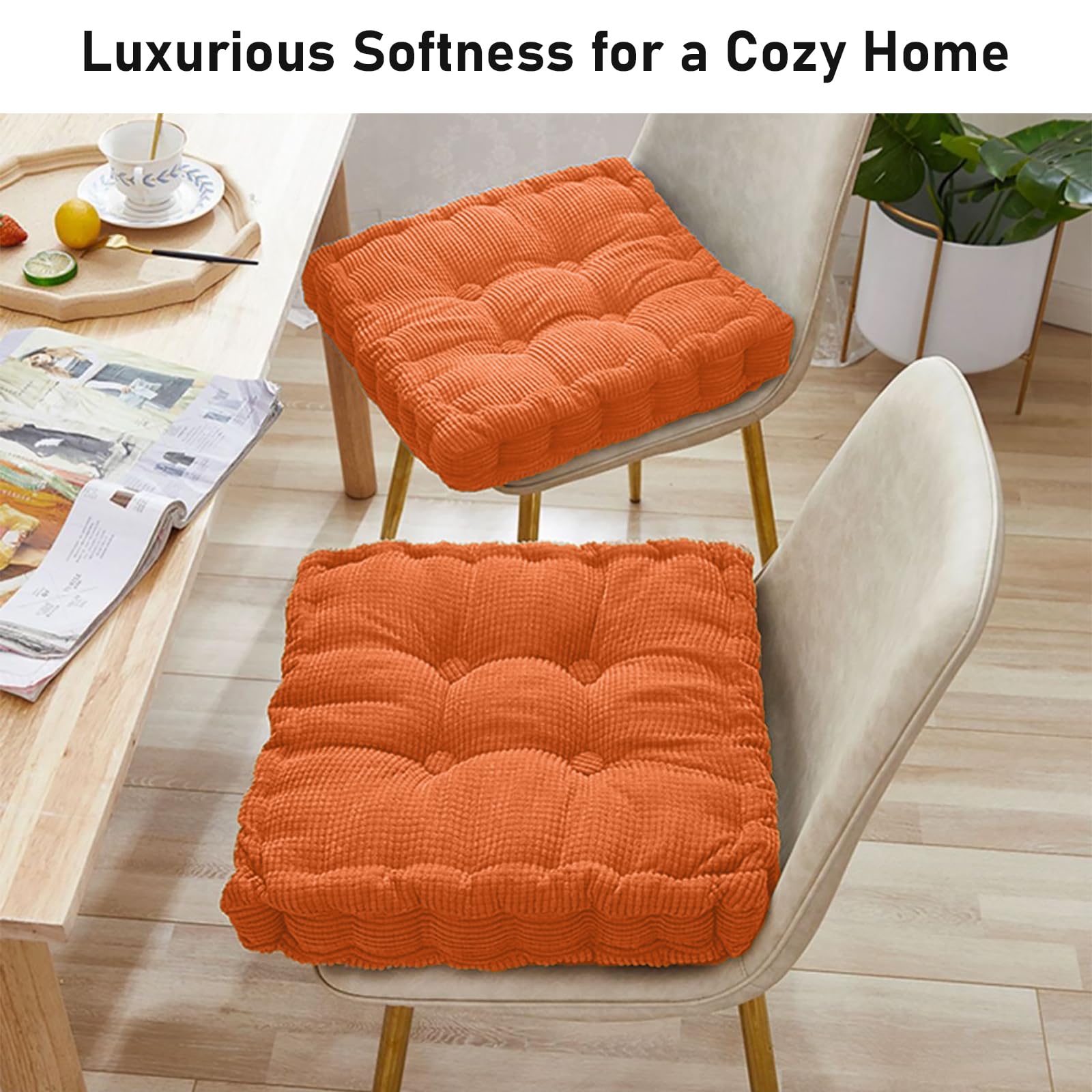 Cojín de asiento de 40 x 40 cm, juego de 2 unidades para silla y suelo, cojín acolchado grueso con relleno de algodón 100 % PP, cojín cuadrado para silla de interior y exterior, cojín de suelo para