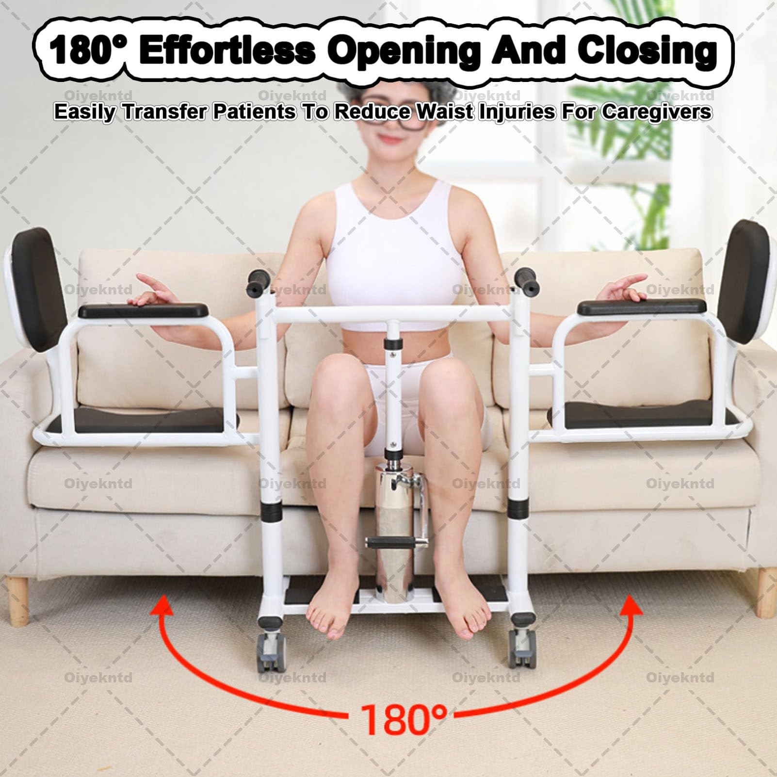 Silla elevadora de traslado mejorada con soportes de elevación para el hogar, silla de ruedas elevadora de pacientes, elevación de enfermería de altura ajustable con 4 ruedas para cuidadores Orange