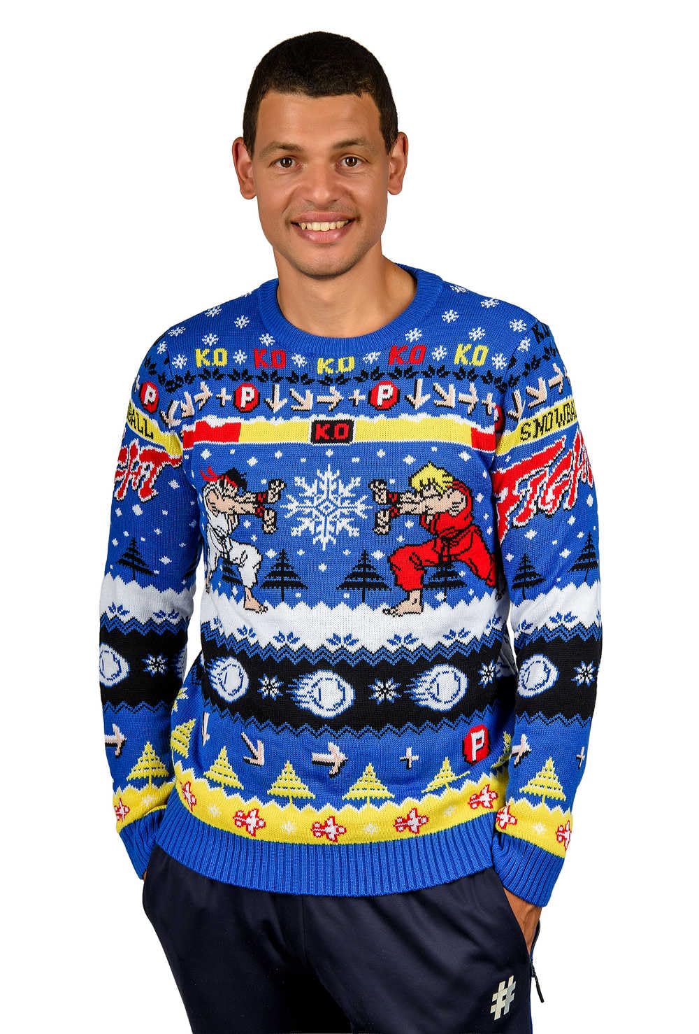 Aaa Merchandise Unisex Blue Street Fighter: Christmas Jumper (Uk, Alpha, 4XL, Regular, Regular)