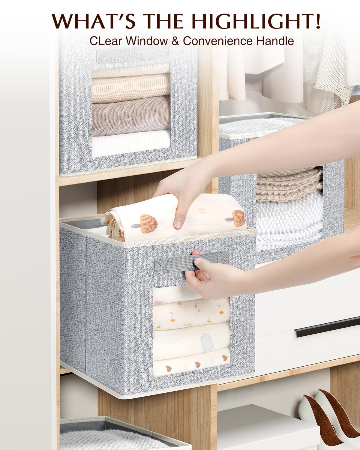 Homsorout Foldable Storage Cubes With Window - Set Of 8 Light Grey Fabric Bins, 10.6 Inch Cubes For Closet & Shelf 10 thumbnail image