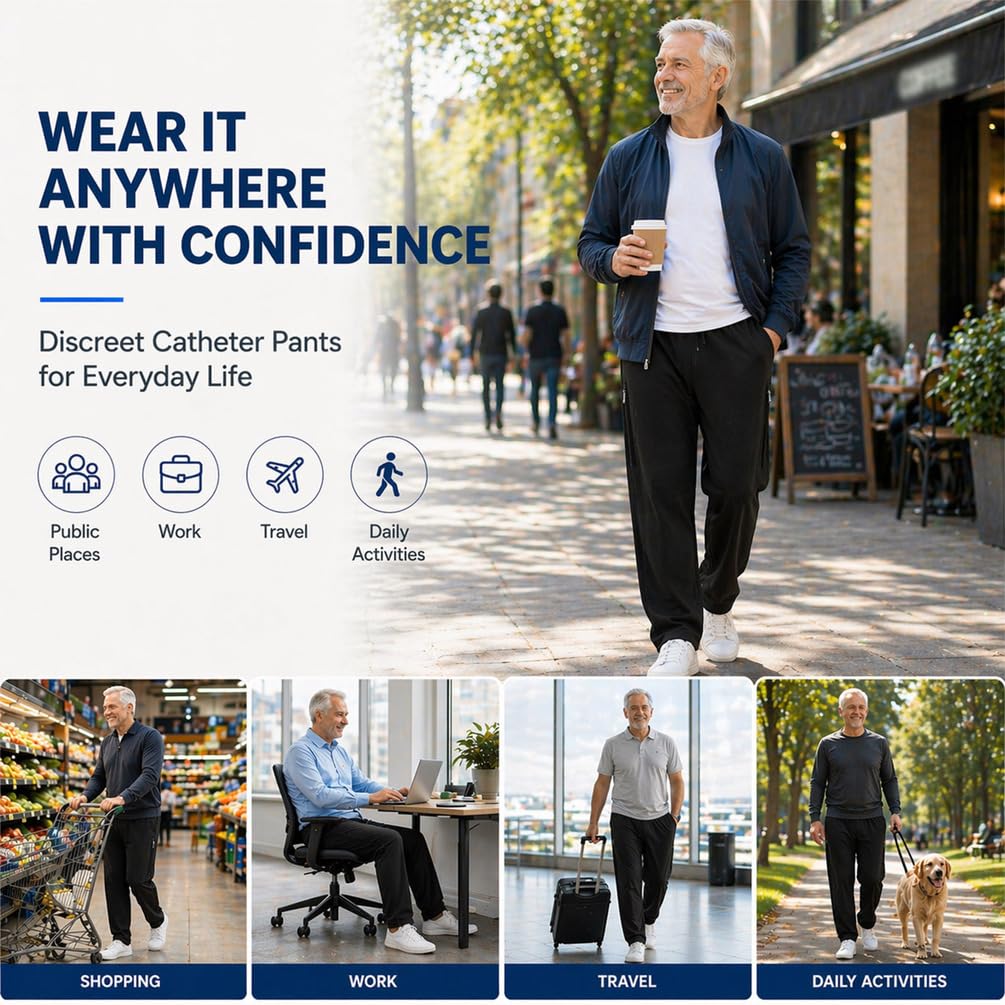 Pantaloni Porta-Sacca per Urina con 2 Tasche con Cerniera, Pantaloni Porta-Catetere per Incontinenza, Pantaloni Porta-Sacca per Urina, per Nefropatia, Nefrostomia