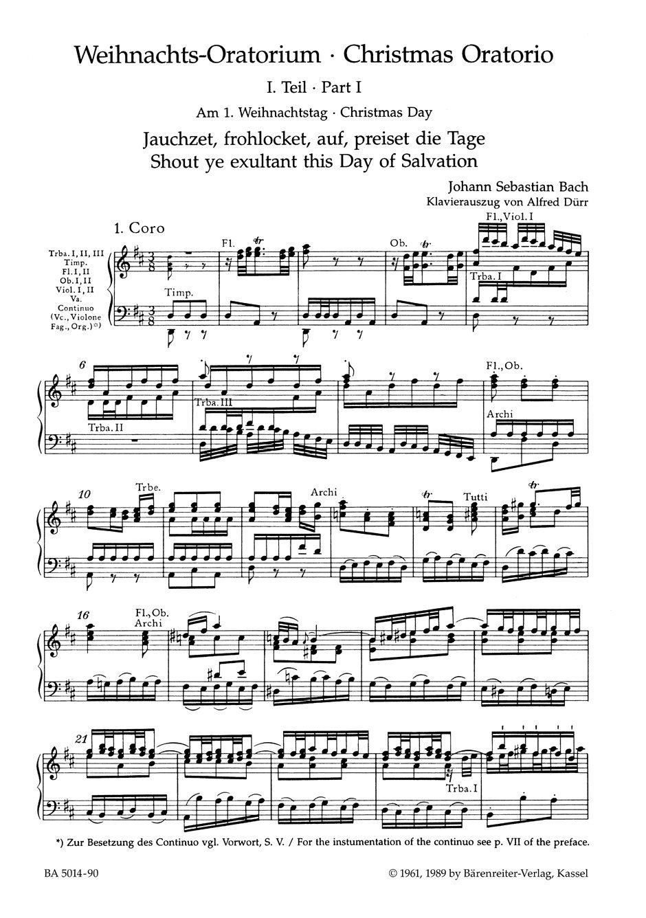 Weihnachtsoratorium BWV 248. Klavierauszug, Urtext