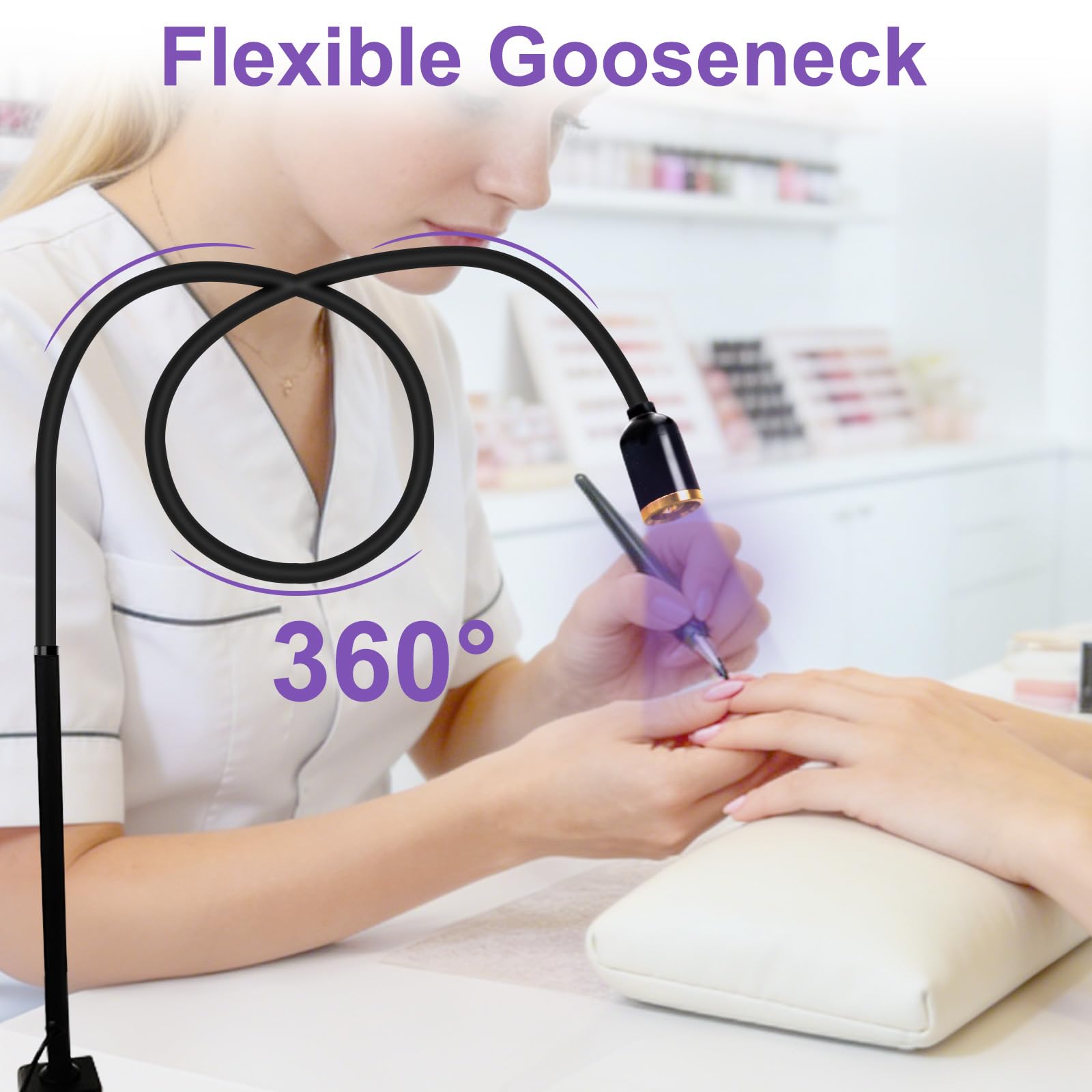 CGBE 2-in-1 UV Lampe Wimpernverlängerung: 10W UV Wimpern Lampe mit Fußschalter - 360° Flexible Schwanenhals - 2-3 Sekunden Schnelle Aushärtung - Einstellbare Spotgröße - UV Licht für Gelnägel Wimpern