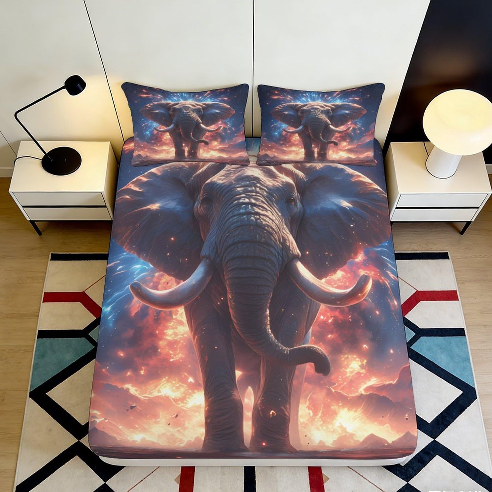 Jqzkxnhpbr Style-3 3D Printed Fiery Elephant Fitted Sheet Microfiber Soft Breathable Wild Safari Bed Cover For Bedroom Dorm Decor 90X200x25cm