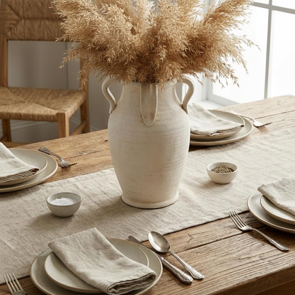 Emotionally Grounded Vase, Vaseking Large Ceramic Rustic Vase with 4 Handles, 10.83 inch Minimalist Decorative Farmhouse Tall Vases for Home Decor, Living Room, Enterway, Table Decoration, White - Image 8