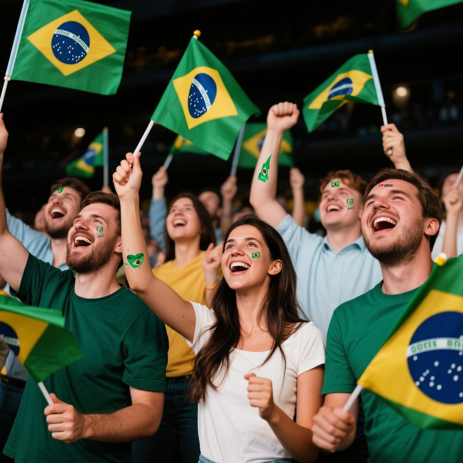 AhfuLife Set di 24 adesivi per tatuaggi temporanei, motivo bandiera nazionale, 2022, impermeabili, per appassionati di nazionali, calcio, festa dei mondiali (Brasile)