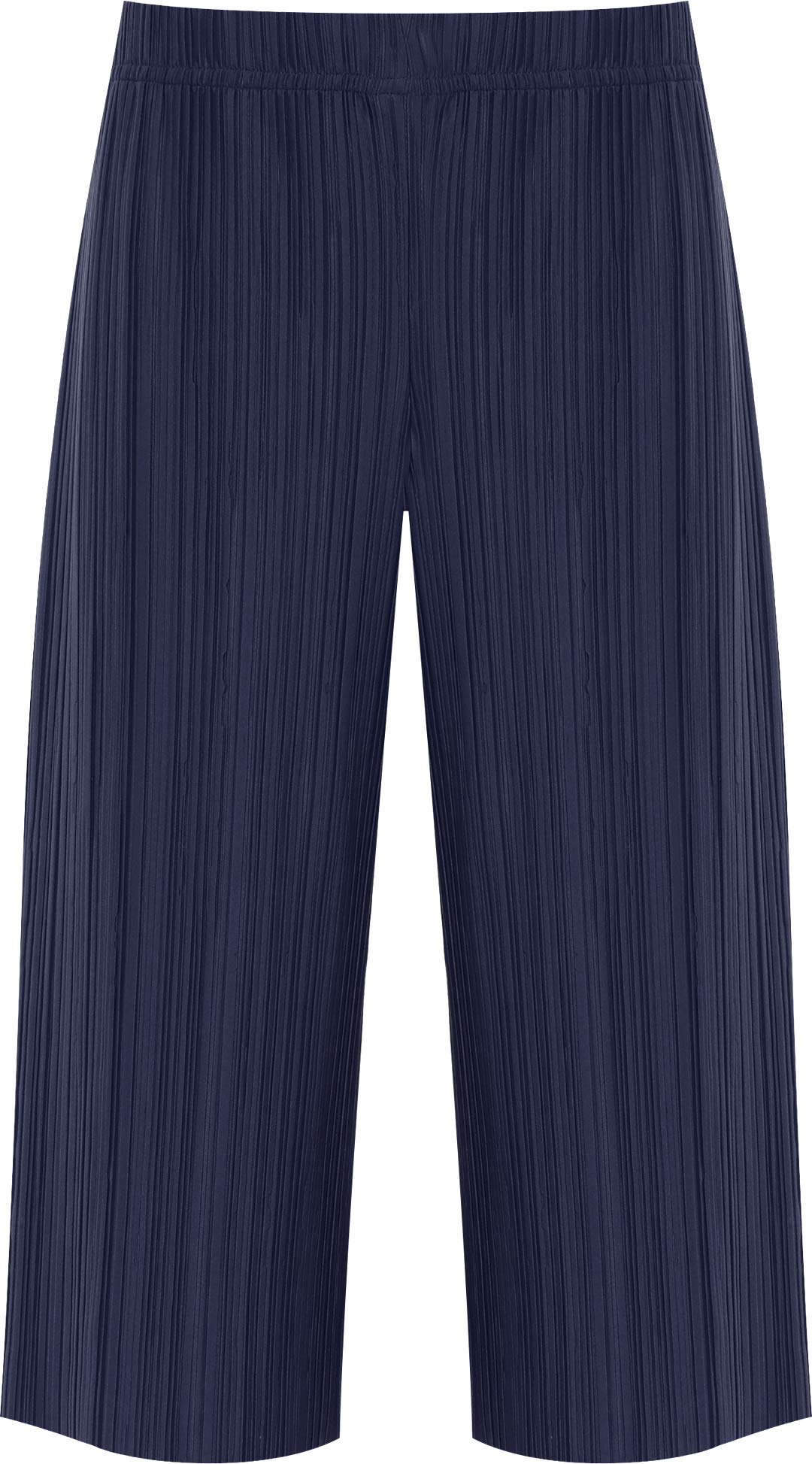 Wearall Women's Navy Blue Plus Pleated Elasticated Culottes Stretch Baggy Fit Shorts Pants - 24-26