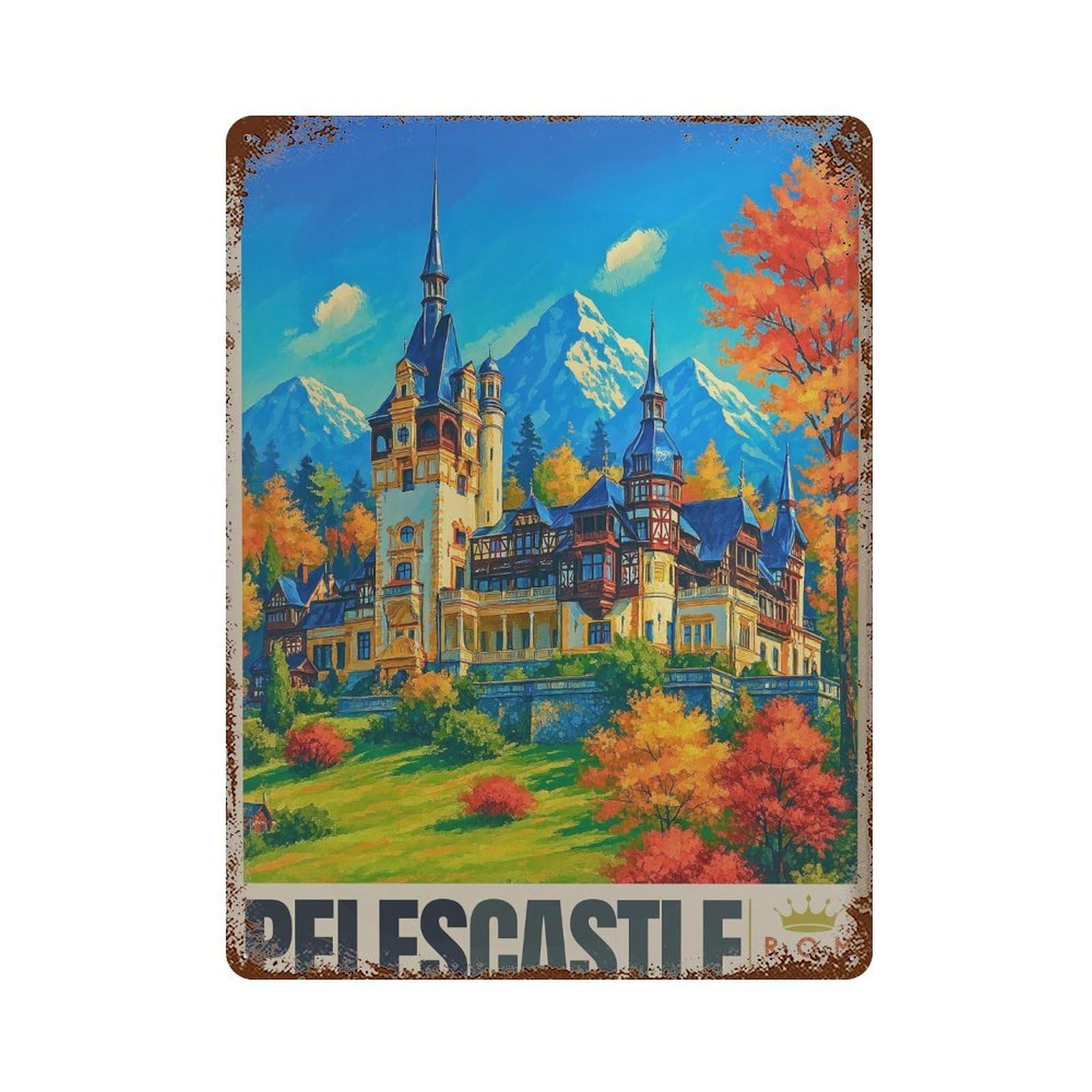 xiaoxiaoshen Peles Castle Travel Romania Wall Decor Art Metal Tin Poster Modern Home Decor Art Home Bar Shop Decorations Vintage Sign 40x30cm