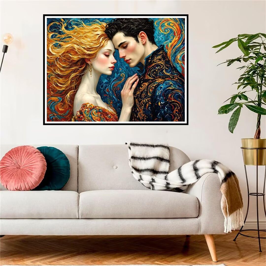 Diamond Painting Couple abstrait Peinture Diamant Adulte, Kit de Peinture Diamant 5d, Strass Point de Croix Cristal Broderie Diamant Kit Complet, pour Murale Décoration Noël Cadeaux 100x70cm R-6813