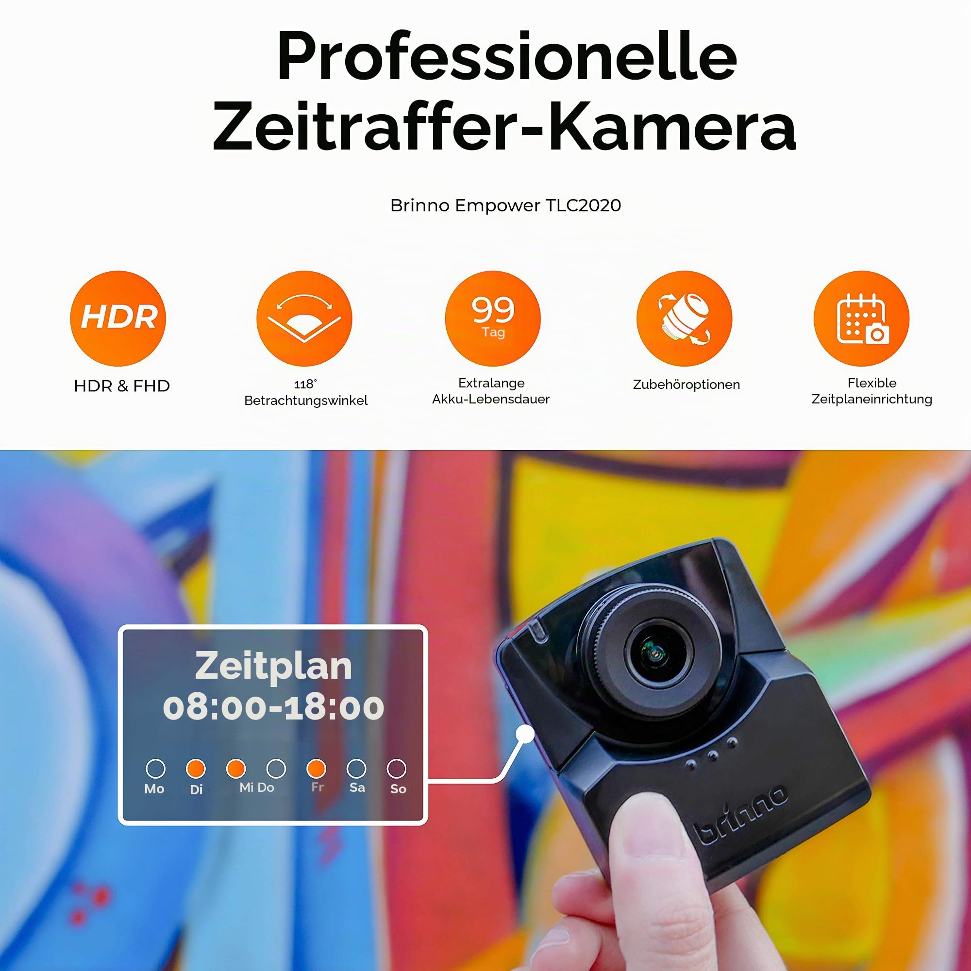 Brinno TLC2020 Outdoor-Kit - Enthält Zeitrafferkamera TLC2020, wasserfestes IP67-Gehäuse (ATH1000) und Halterung (AWM1000), HDR, zusätzliche Akkulaufzeit, flexible Programmierung - einfach zu bedienen