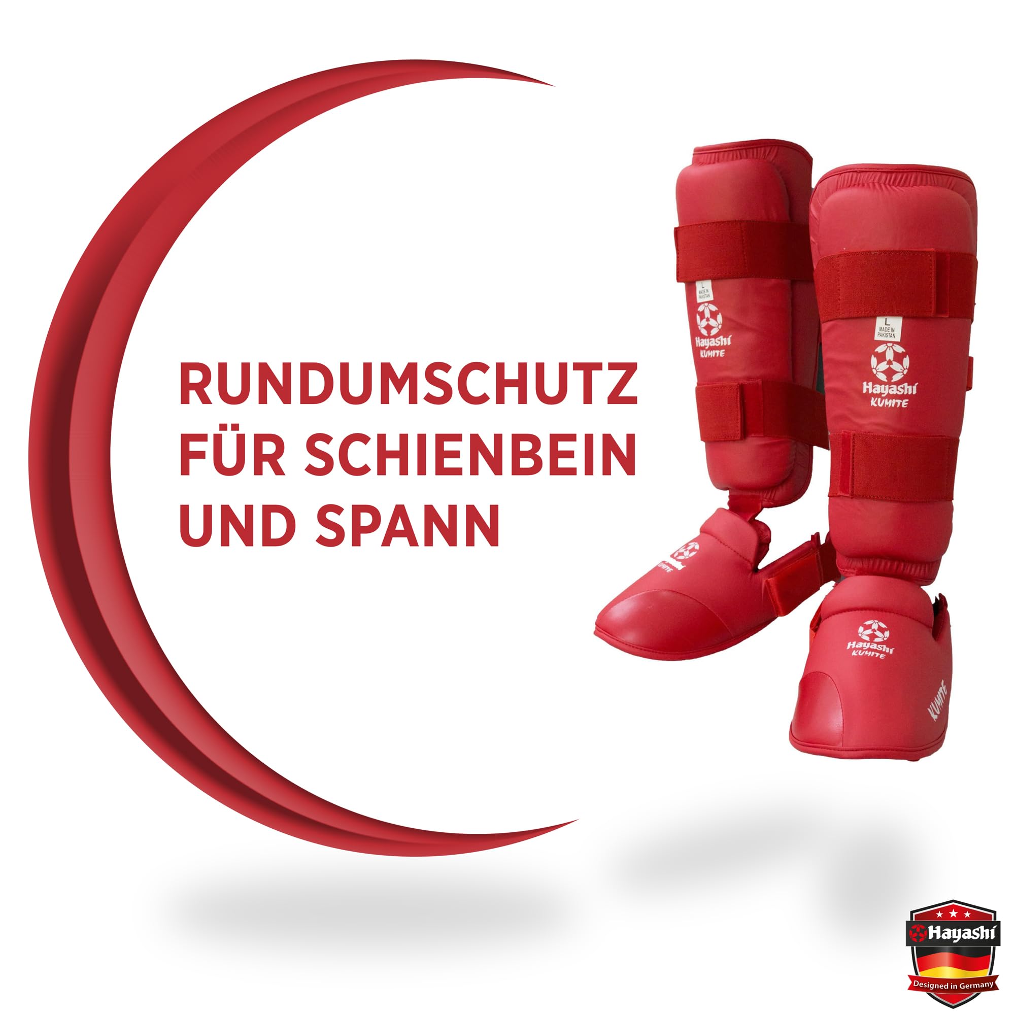 Hayashi Karate Schienbeinschutz und Spannschutz Set – Ergonomische Kumite Beinschützer für Training & Sparring – Stoßabsorbierendes Formschaum-Padding & Verstärkte Front