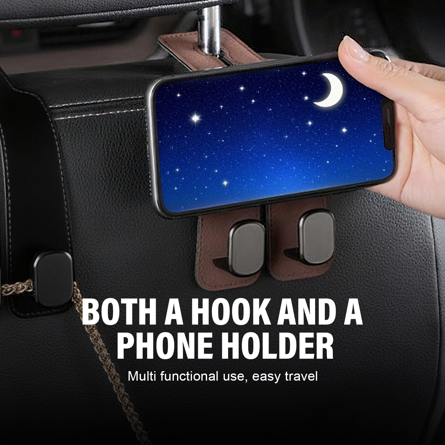 Mloiex Headrest Hooks for Car Car Seat Hooks for Headrest 2025 New Twin Hook Leather Car Headrest Hangers — view 4