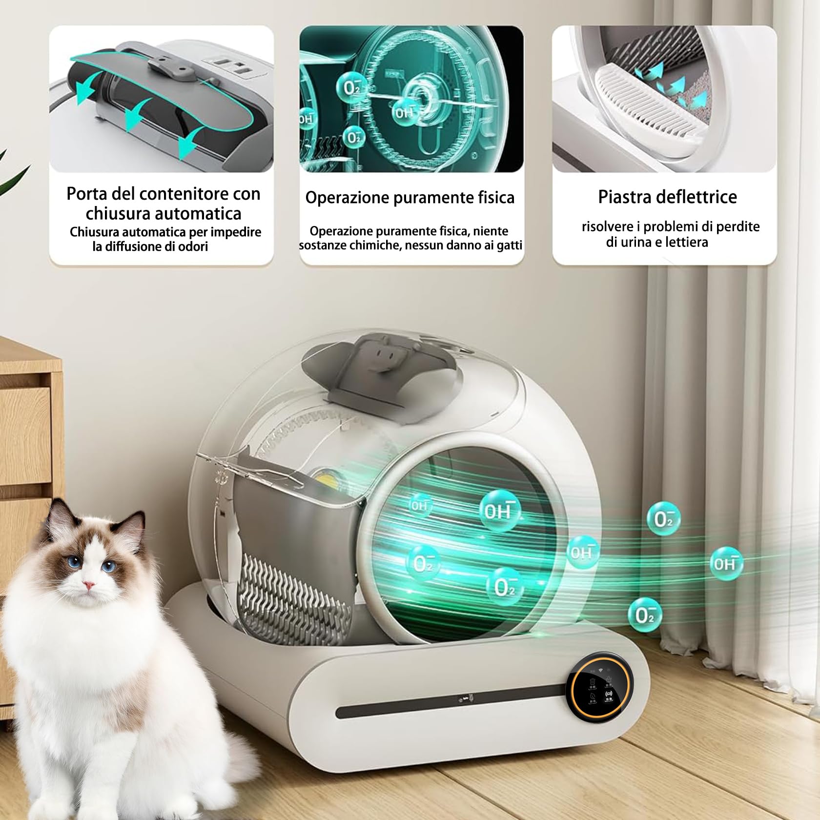 Lettiera Gatto Autopulente, Lettiera Automatica, Antiodore | App Controllo, Progettazione Sicura, Facile Manutenzione, adatto a Più Gatti