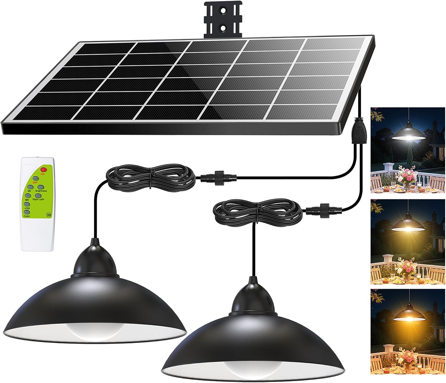 Lightonight Solar Pendant Light Outdoor, 3 Color Modes Dual Lamp