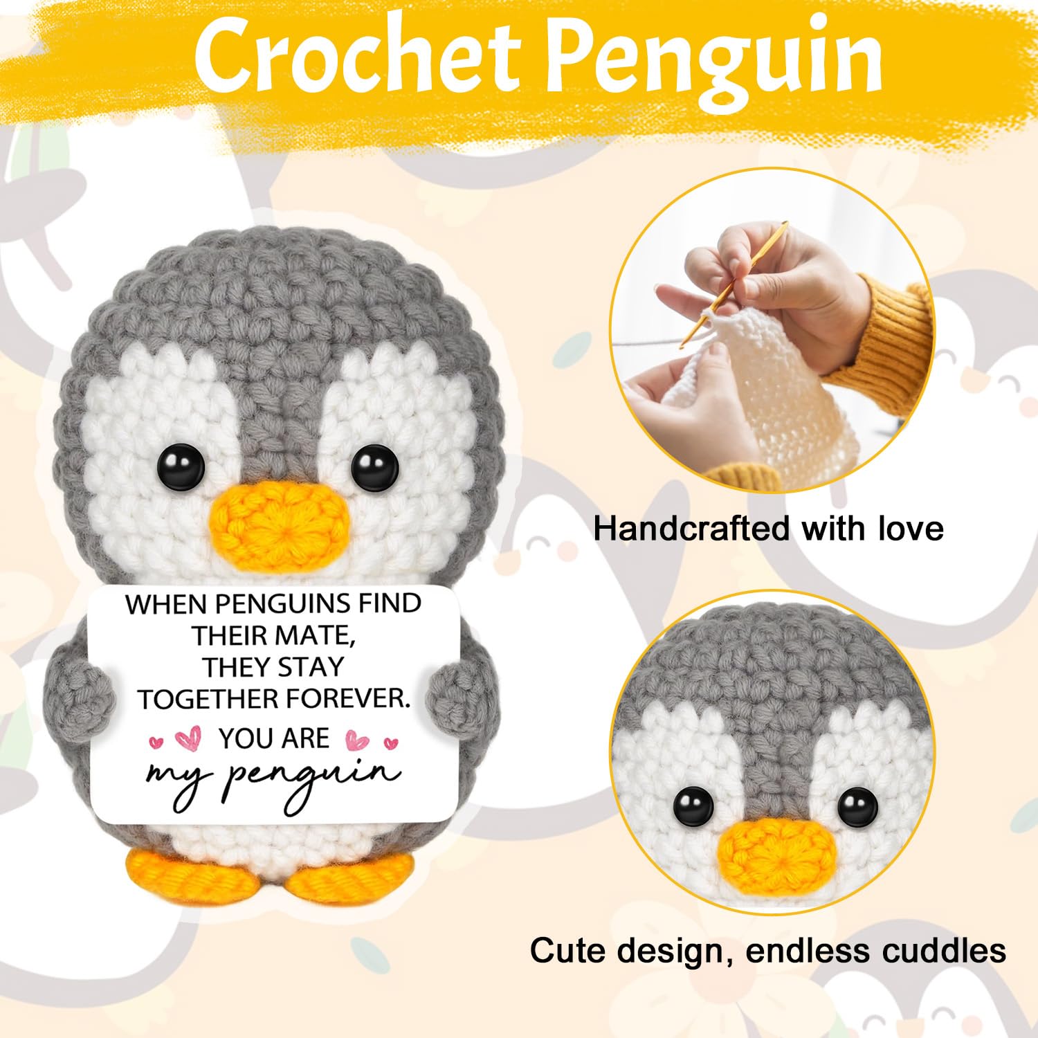 Laicaii Crochet Penguin Gifts for Girlfriend Emotional Support Gift Handmade Positive Crochet Animals, Positivity Gift Couple Present - Image 3