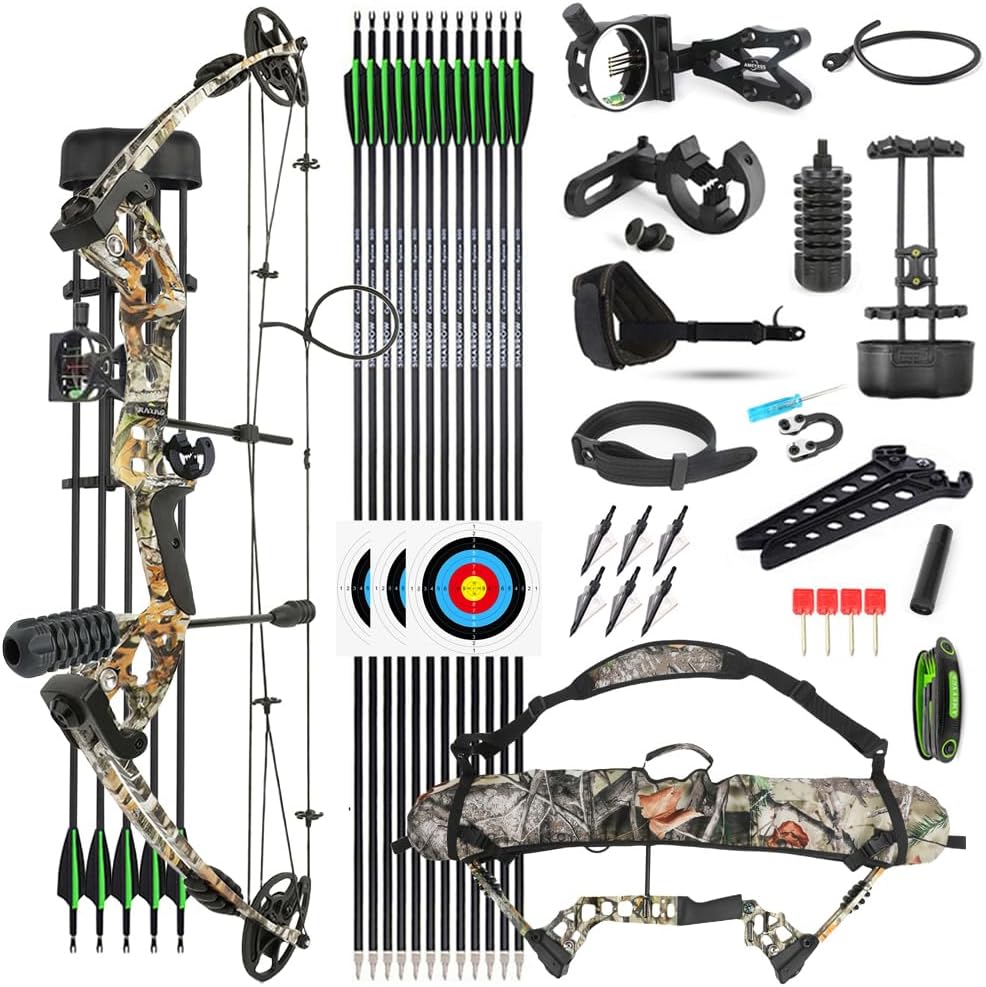 Archery Compound Bow Kit 30-55lbs Adjustable Adult Hunting Compound Bow and Arrows Set with All Accessories for Outdoor Shooting Right/Left Hand Avaliable