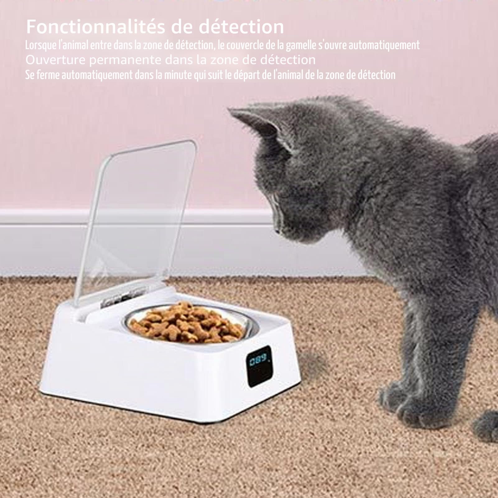 Gamelle Automatique pour Animaux de Compagnie, Chat, Chien, Mangeoire Intelligente à Induction avec capacité de 350 ML, Fermeture Automatique en 1 Minute, Distributeur de Nourriture Rechargeable pour