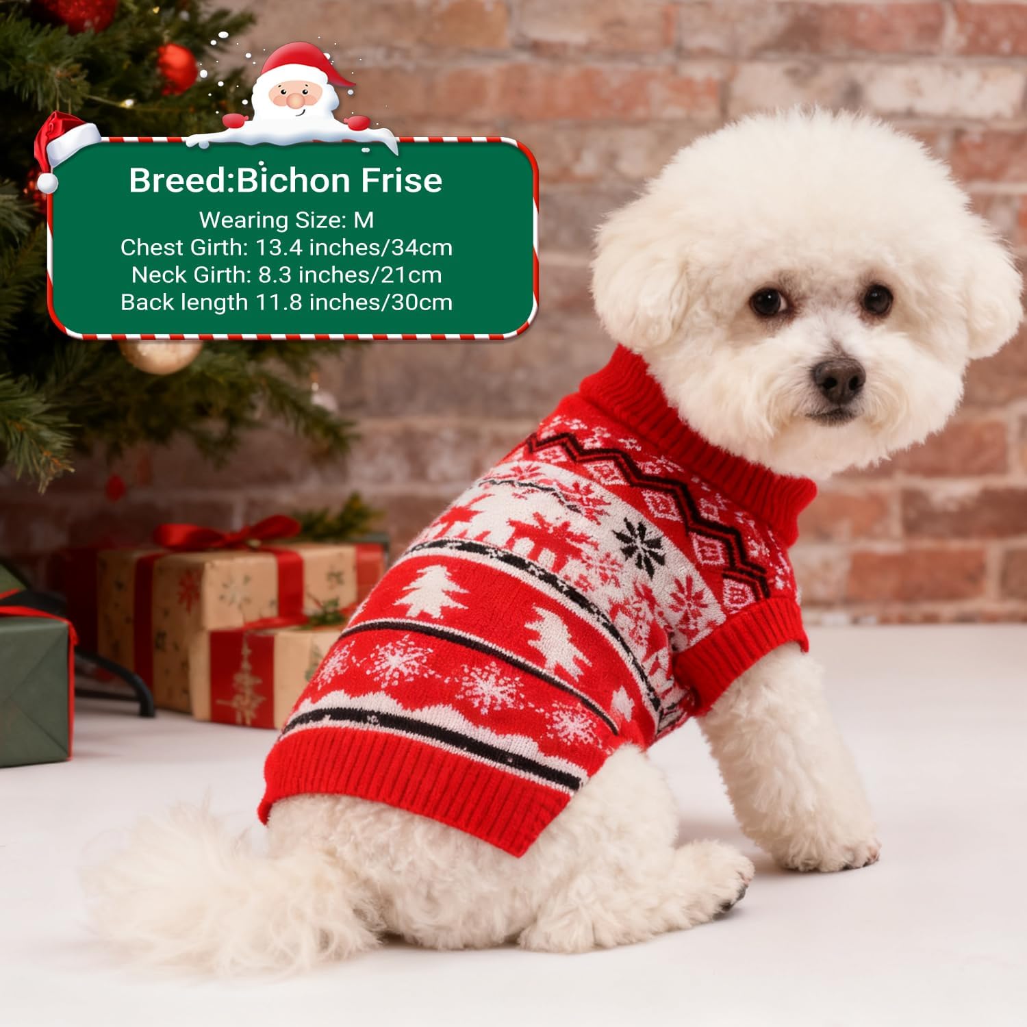 Christmas Dog Sweaters for Small Medium Large Dogs Girl Boy Knit Turtleneck Double Dog Sweater Clothes Winter Thick Warm Pet Puppy Outfit Snowflake Pattern for Holiday Christmas