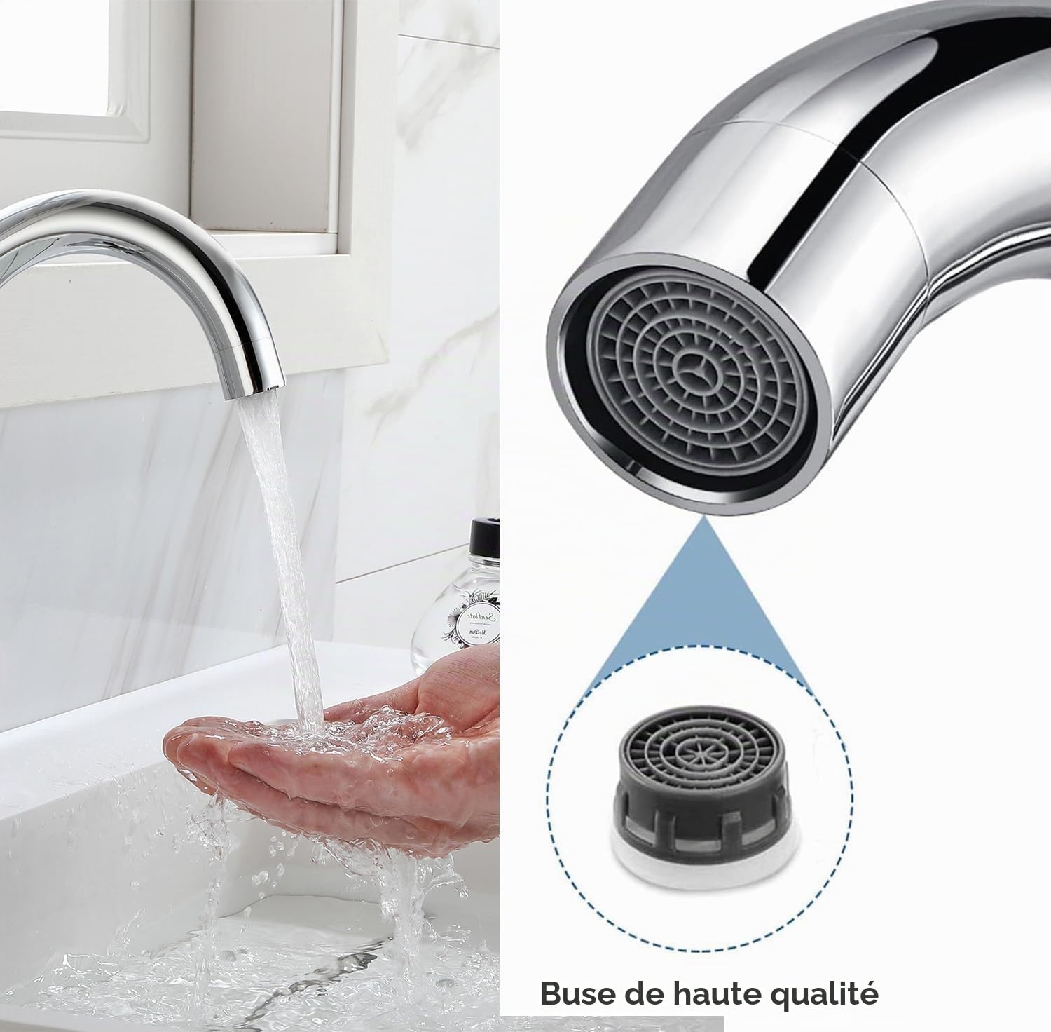 Mitigeur Lavabo, Auralum Robinet Salle de Bain Monocommande Bec Haut Pivotant à 360°, Aérateur Économie d'Eau, Conforme aux Normes de Potabilité, Chromé