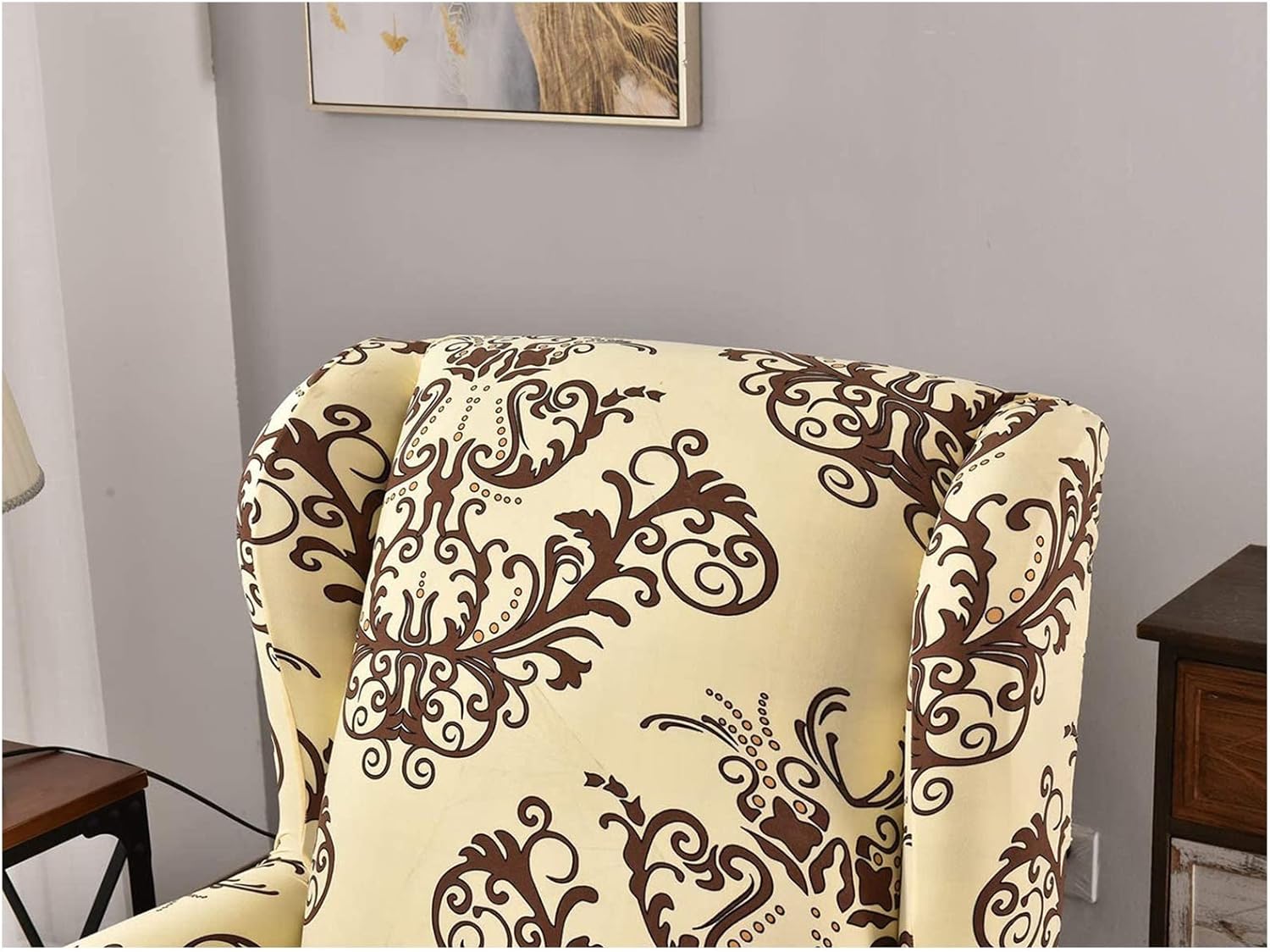 Wing Chair Covers , 2 Pieces Stretch Printed Wingback Chair Slipcover Elastic Polyester Spandex Fabric Armchair Cover Wingback Chair Covers Furniture Protector Wing Chair Slipcover ( Color : Green )