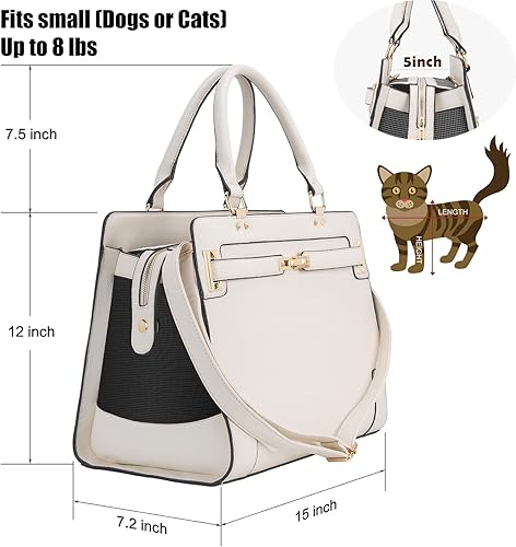Miniatura 2 de Bolsa de transporte de mascotas para perros y gatos, de cuero suave, para perros pequeños, cachorros y gatos, aprobada por la TSA (beige)