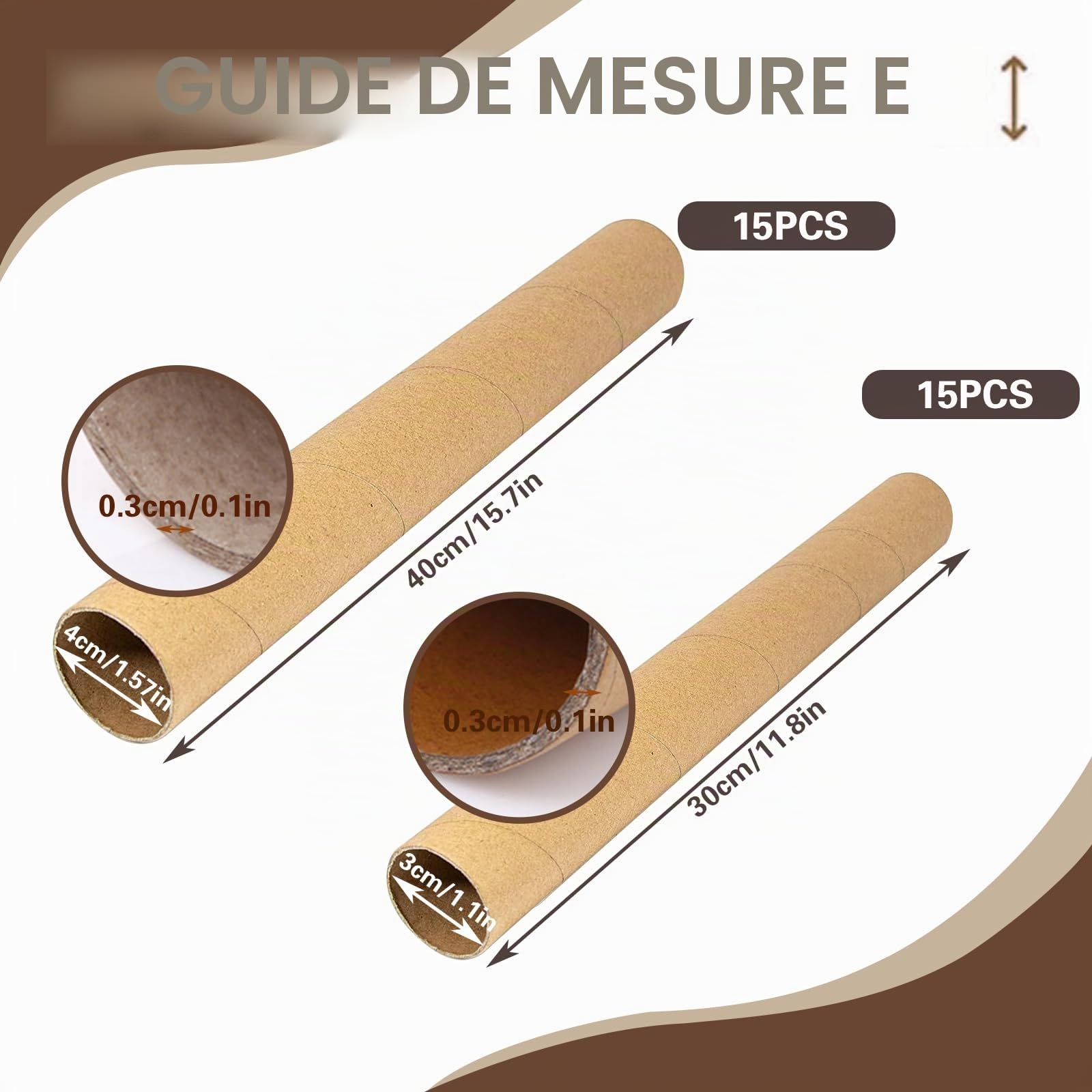 30 Pièces Tube Carton,Rouleau Carton en Papier Kraft Papier Marron Tube pour DIY Activités Manuelles Créatifs,30 x4 cm et 30 x 3 cm