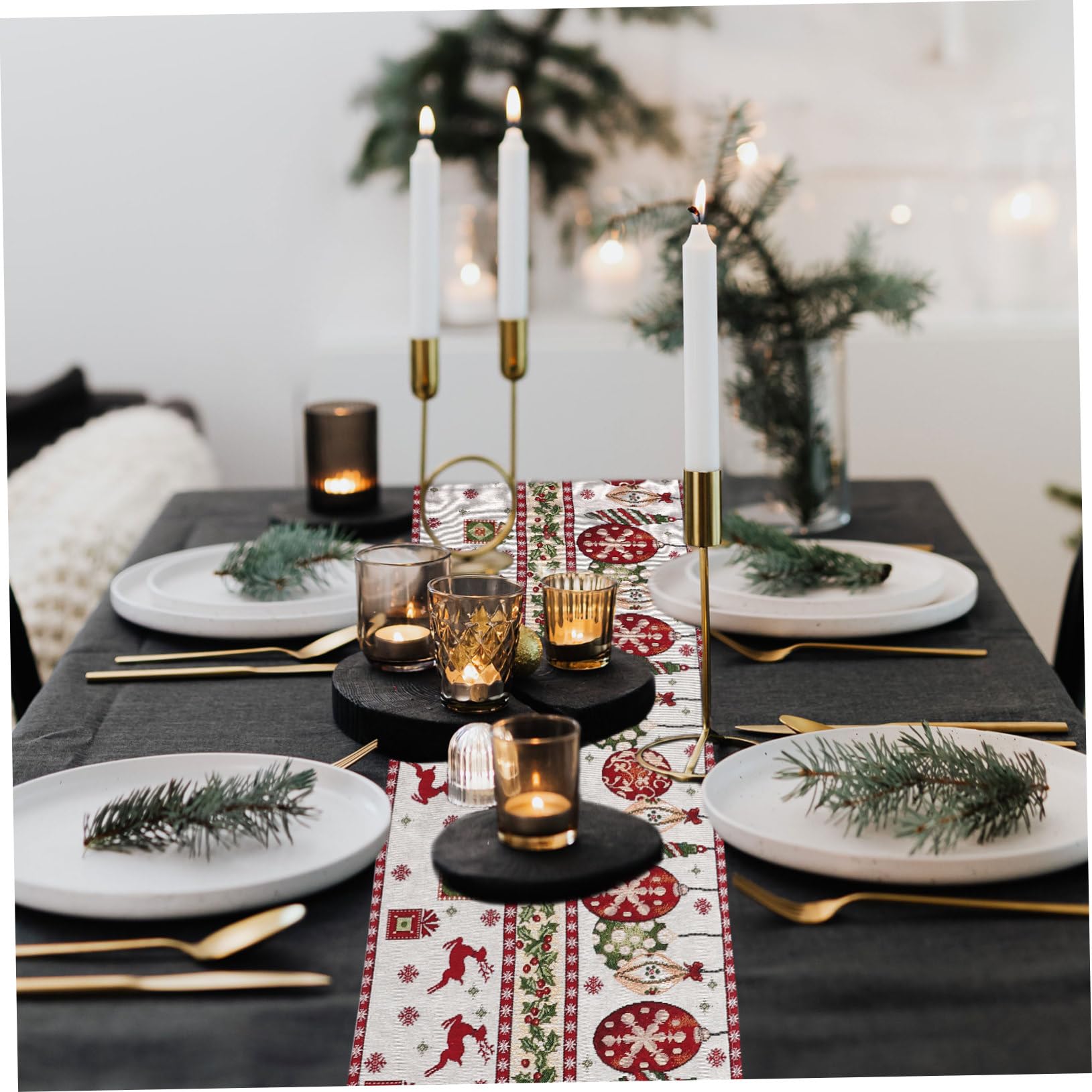 Cabilock 3 Pezzi Di Runner Da Tavolo A Forma Di Ornamenti Natalizi Decorazioni Per Feste Decorazioni Natalizie Tovaglie Di Peluche Tovagliette Ovali Biancheria Da Tavola