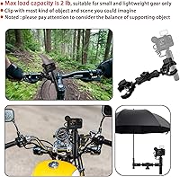 Vista 2 de Soporte de doble abrazadera de aluminio con brazo mágico de 360°, abrazaderas para sombrilla para silla, carriola, abrazadera de cámara para soporte