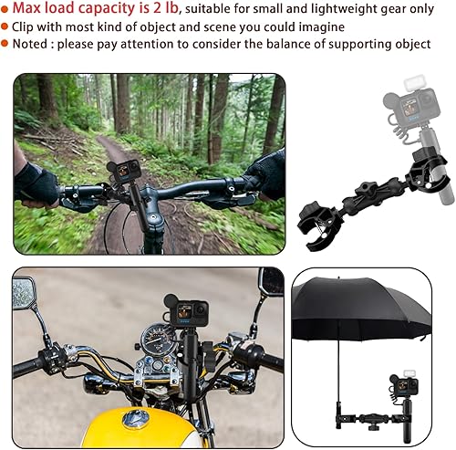 Miniatura 6 de Soporte de doble abrazadera de aluminio con brazo mágico de 360, abrazaderas para sombrilla para silla, carriola, abrazadera de cámara para soporte