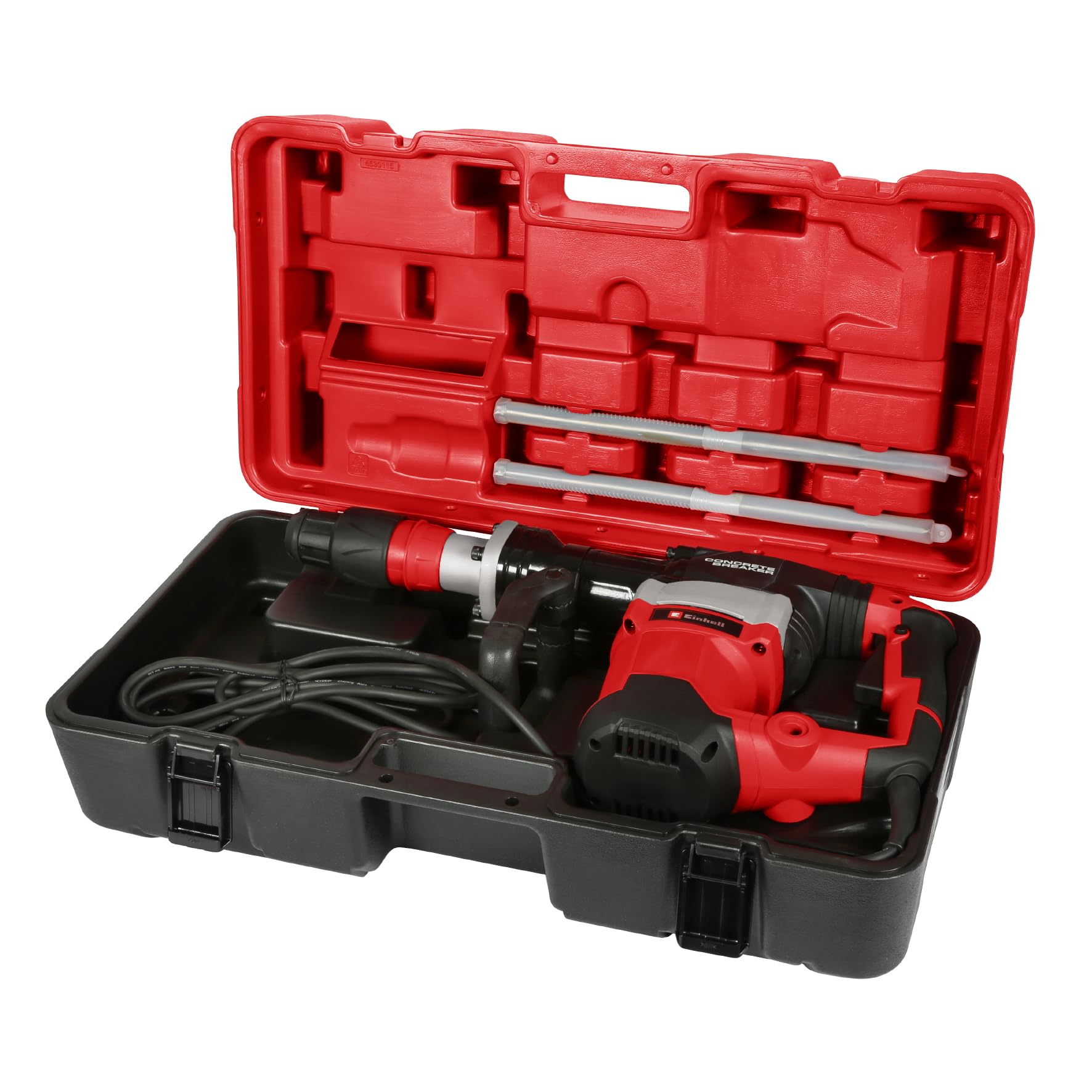 Einhell Martello Demolitore Te-Dh 32, 1500 W, Forza D'Urto 32 J, Mandrino Sds-Max, Impugnatura Principale Antivibrante e Rivestimento Morbido Softgrip, Con Ago E Scalpello Piatto e E Box, Nero, Rosso
