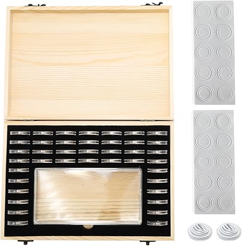 Caja de almacenamiento de monedas de madera, estuche para cápsulas de monedas con cerradura para 40 monedas y 100 billetes