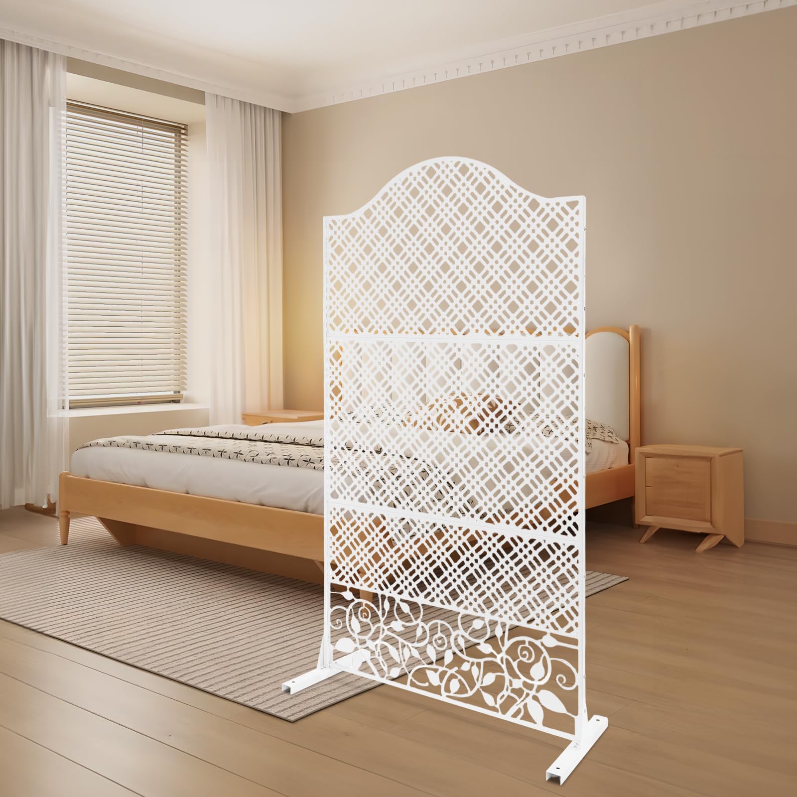 Brise-vue extérieur en acier - Panneau décoratif avec motif creux - Pour jardin, balcon, patio et piscine - 100 x 50 x 185 cm - Blanc